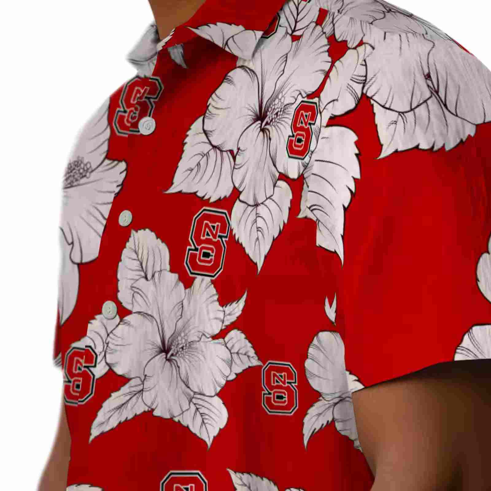 nc state wolfpack hibiscus blooms red white hawaiian shirt trendy