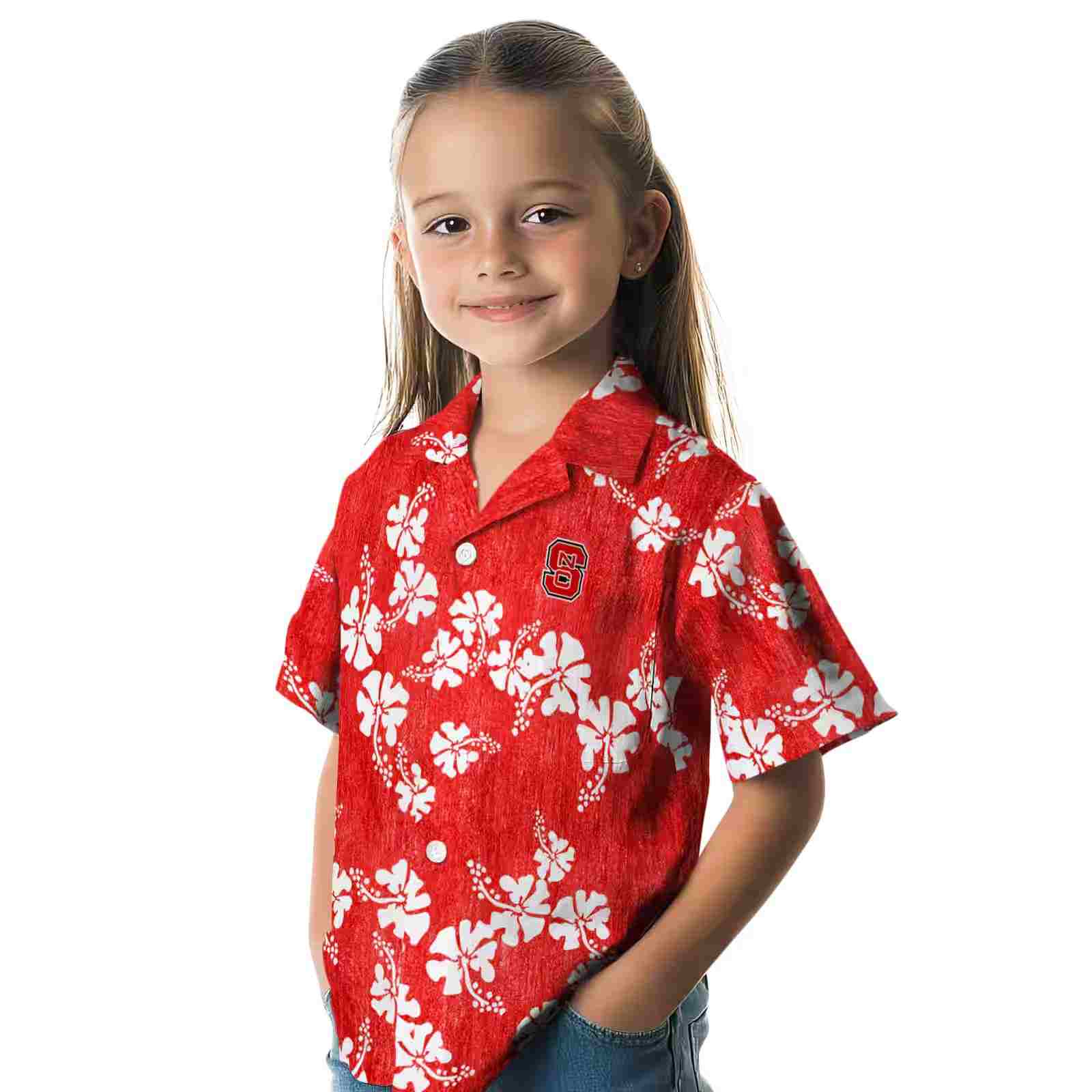 nc state wolfpack hibiscus clusters red hawaiian shirt premium grade