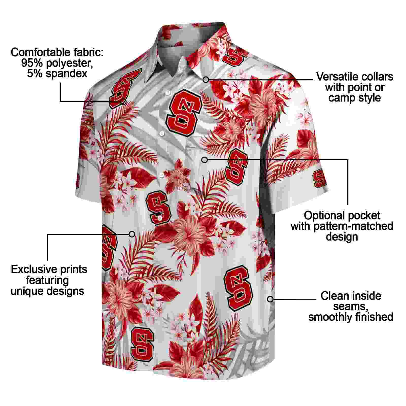 nc state wolfpack hibiscus palm leaves red white hawaiian shirt new arrival