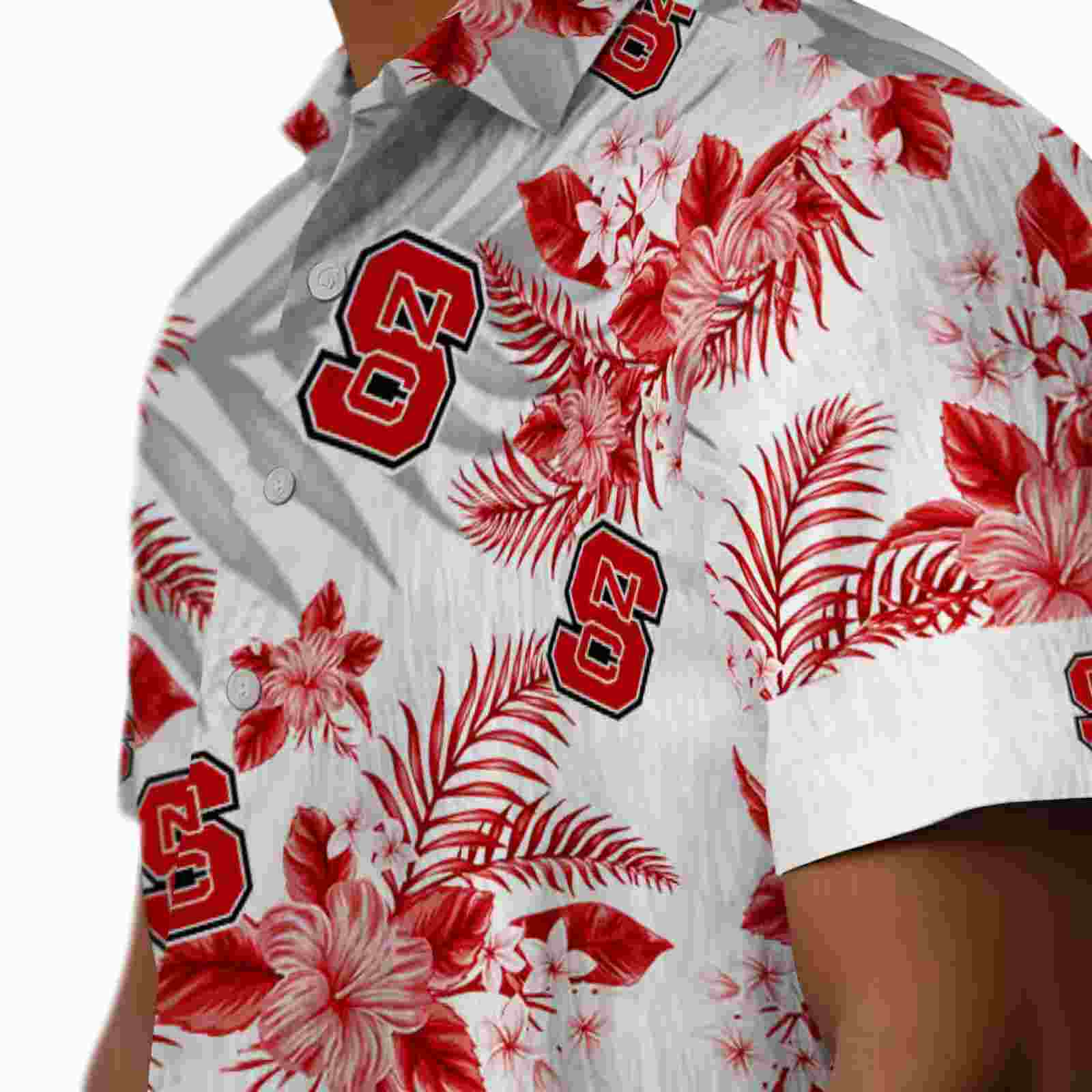 nc state wolfpack hibiscus palm leaves red white hawaiian shirt trendy