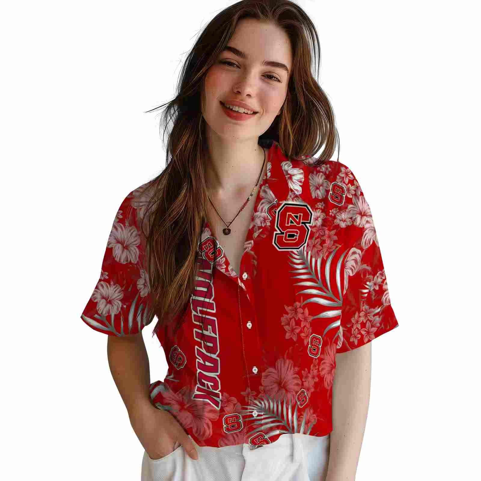 nc state wolfpack hibiscus print red hawaiian shirt latest model