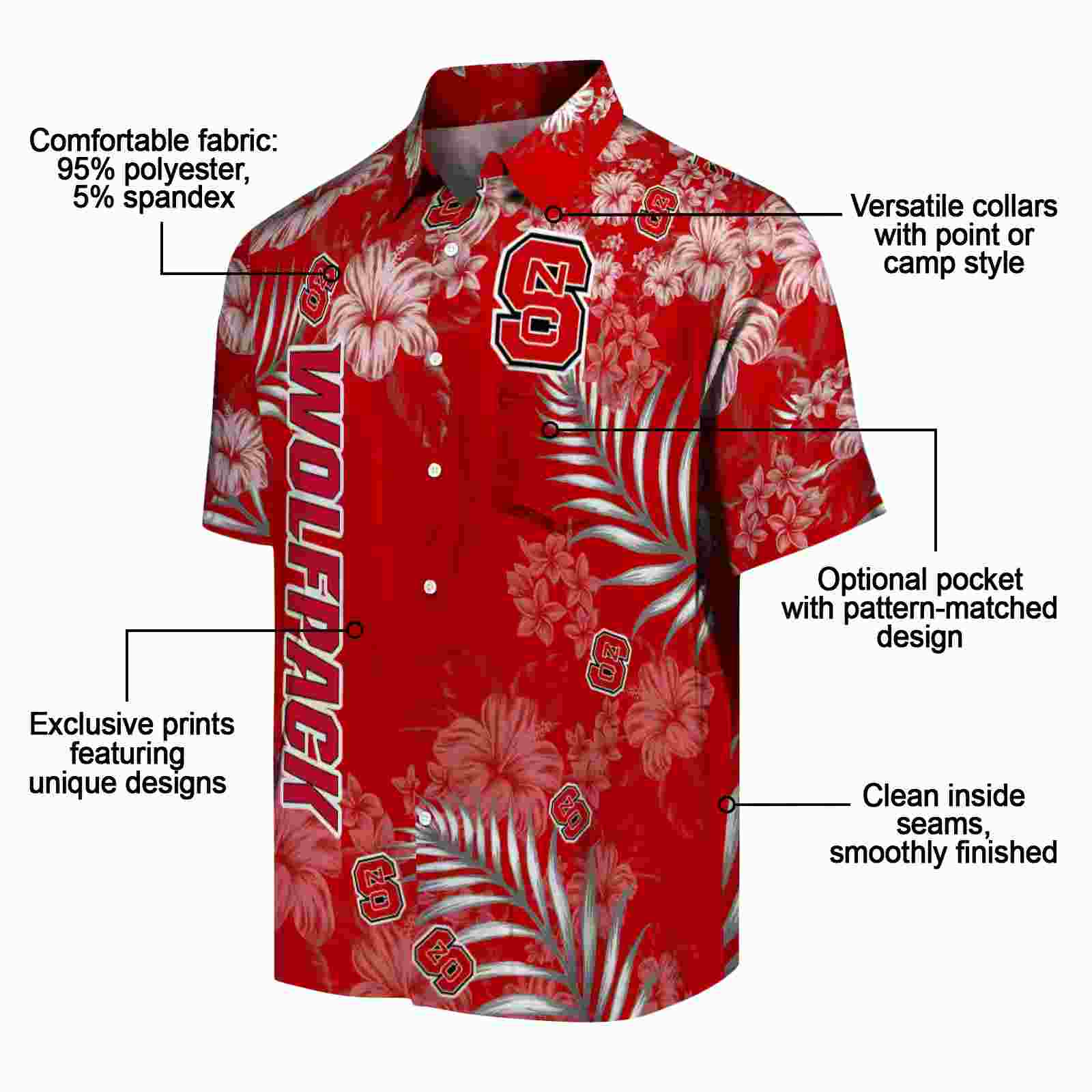 nc state wolfpack hibiscus print red hawaiian shirt new arrival