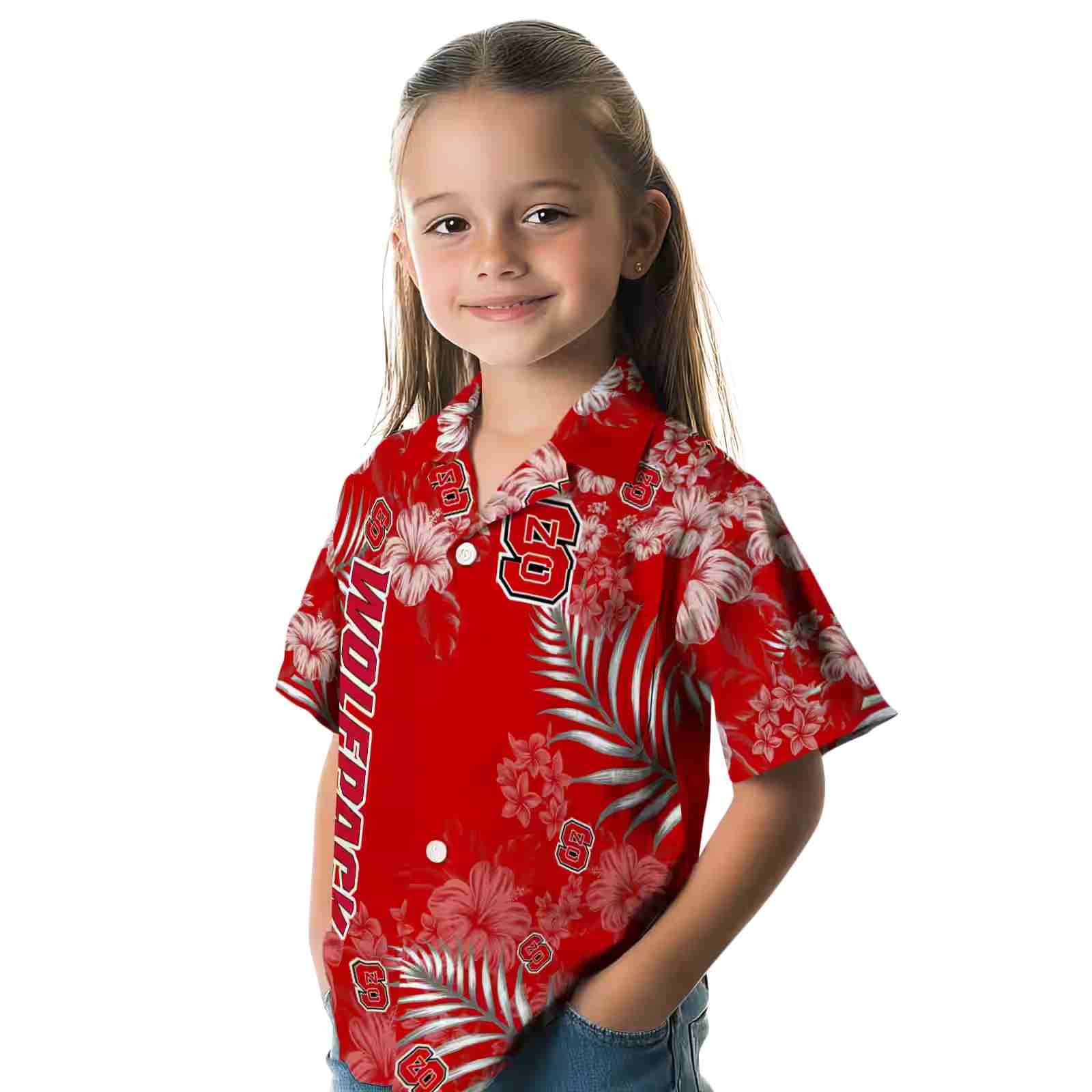 nc state wolfpack hibiscus print red hawaiian shirt premium grade