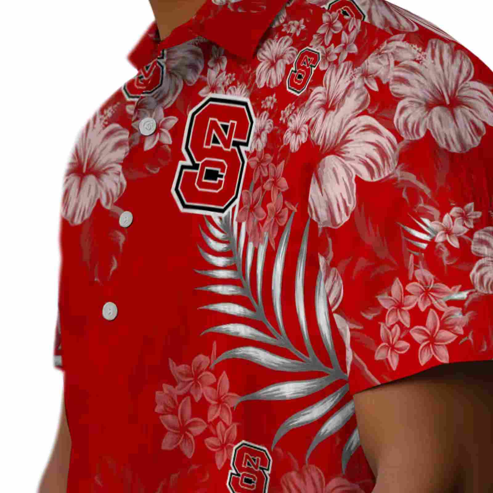 nc state wolfpack hibiscus print red hawaiian shirt trendy