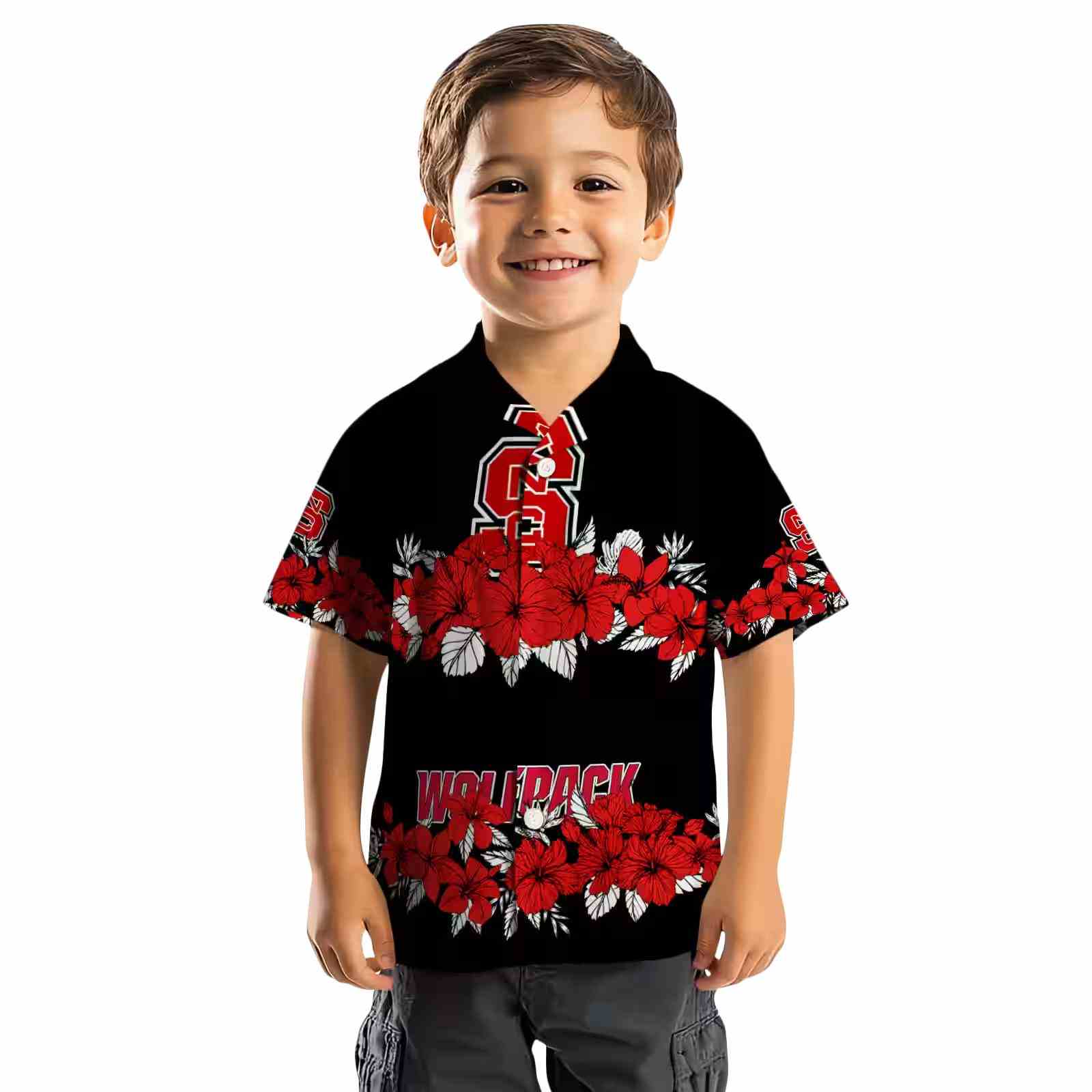 nc state wolfpack hibiscus stripe red black hawaiian shirt top rated