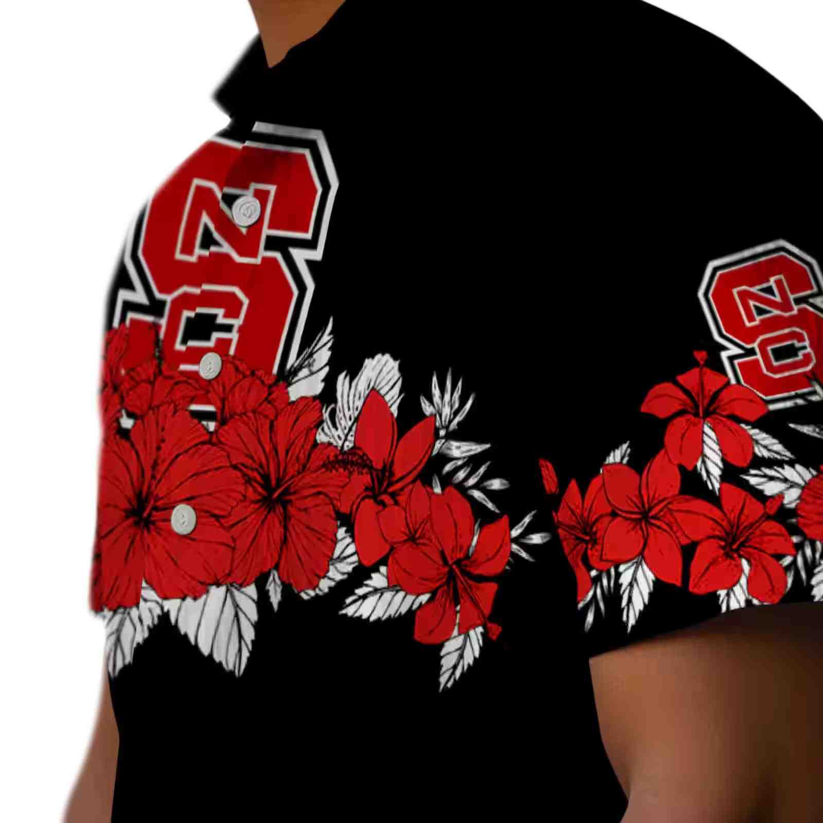 nc state wolfpack hibiscus stripe red black hawaiian shirt trendy