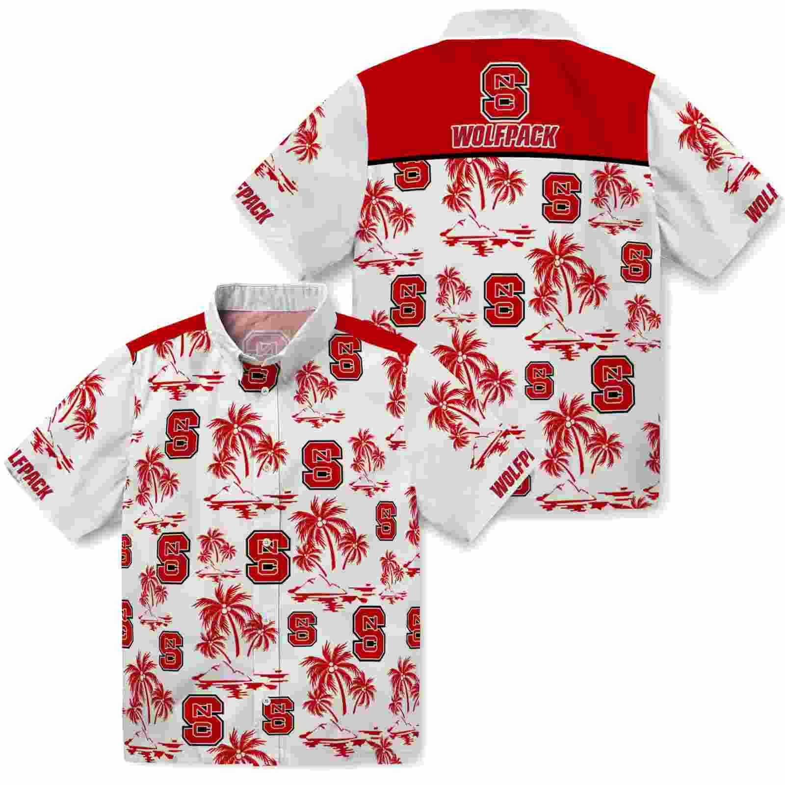 nc state wolfpack palm island print red white hawaiian shirt high quality