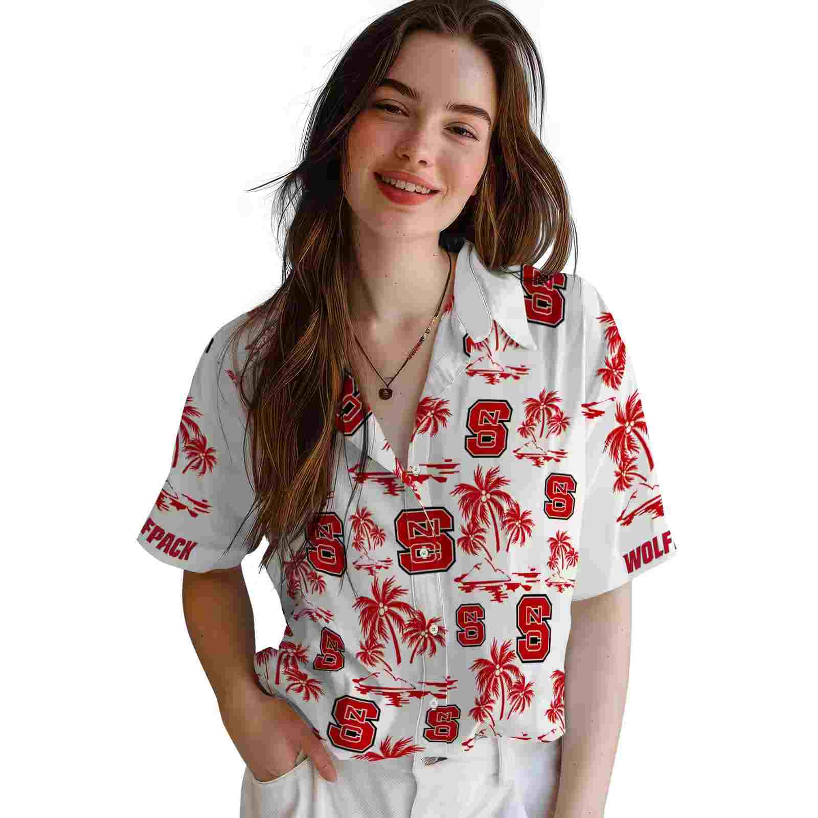 nc state wolfpack palm island print red white hawaiian shirt latest model