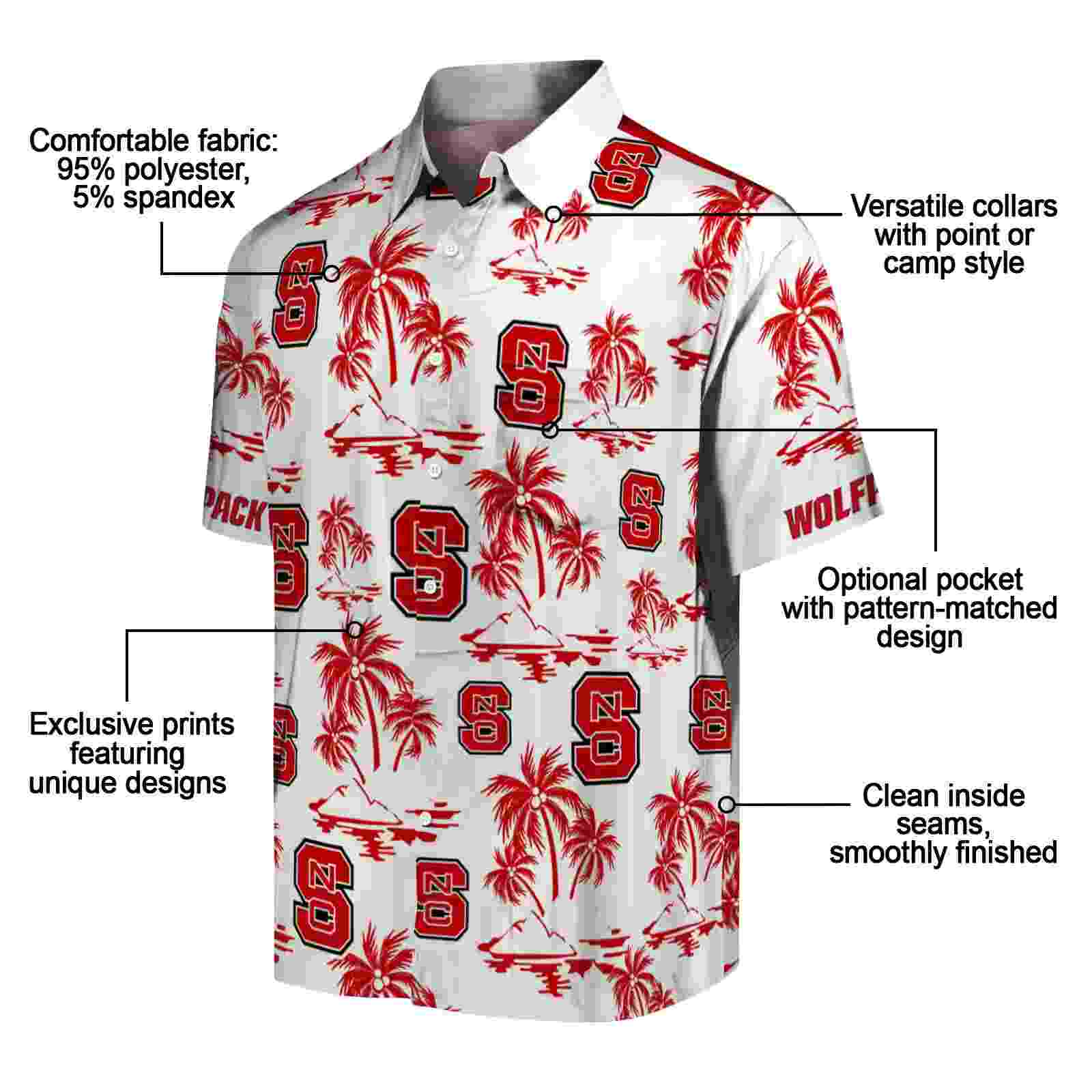 nc state wolfpack palm island print red white hawaiian shirt new arrival