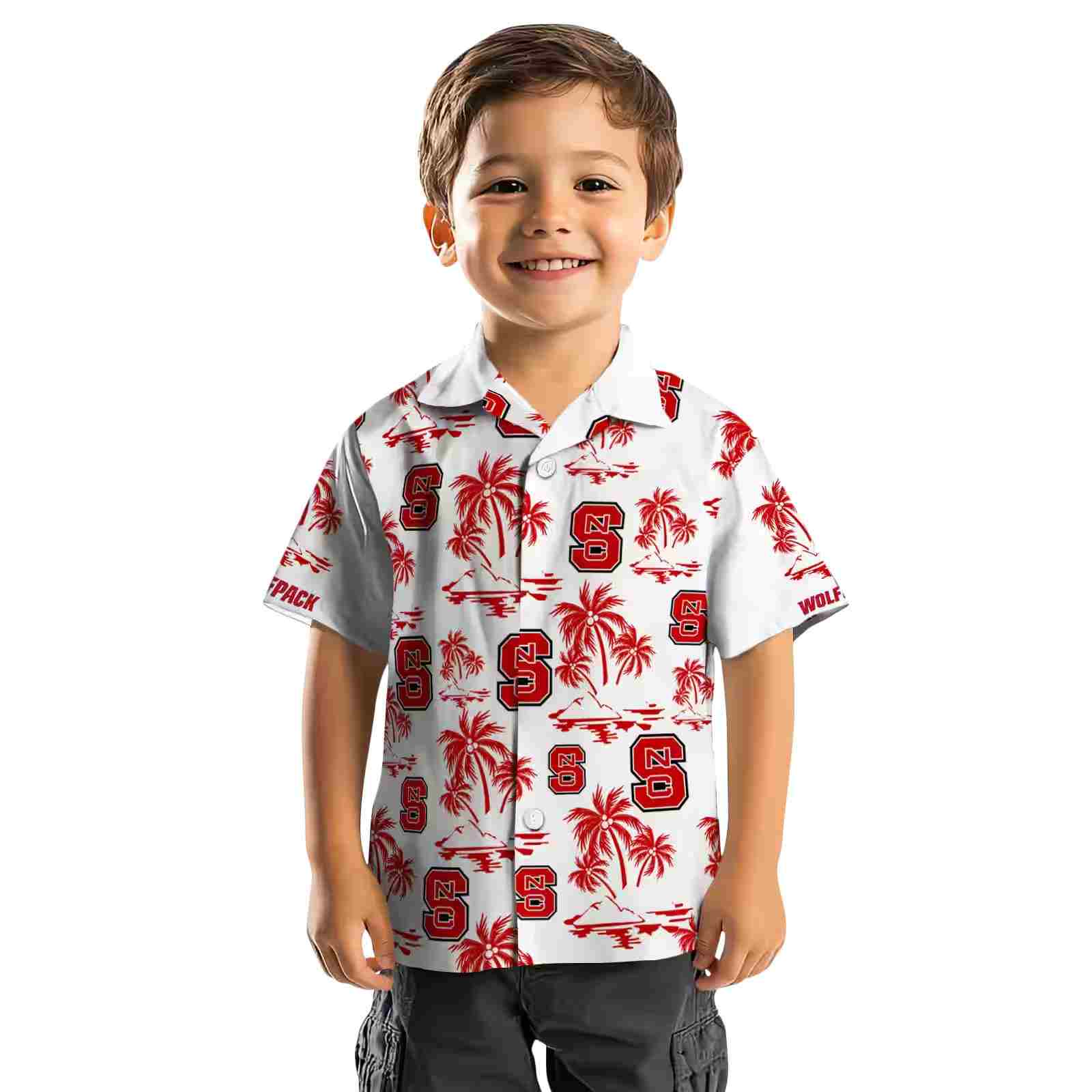 nc state wolfpack palm island print red white hawaiian shirt top rated