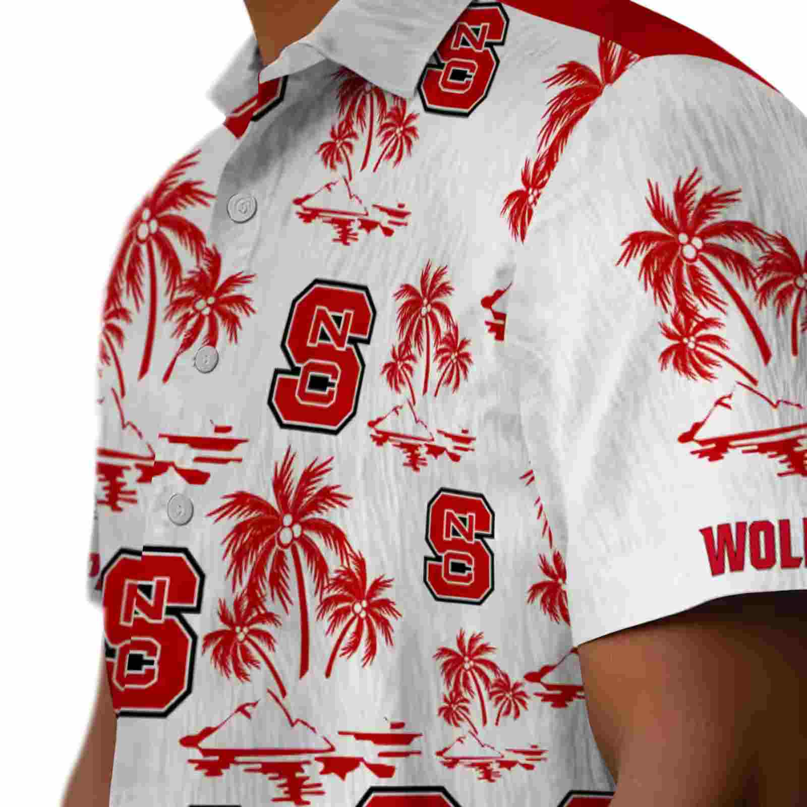 nc state wolfpack palm island print red white hawaiian shirt trendy