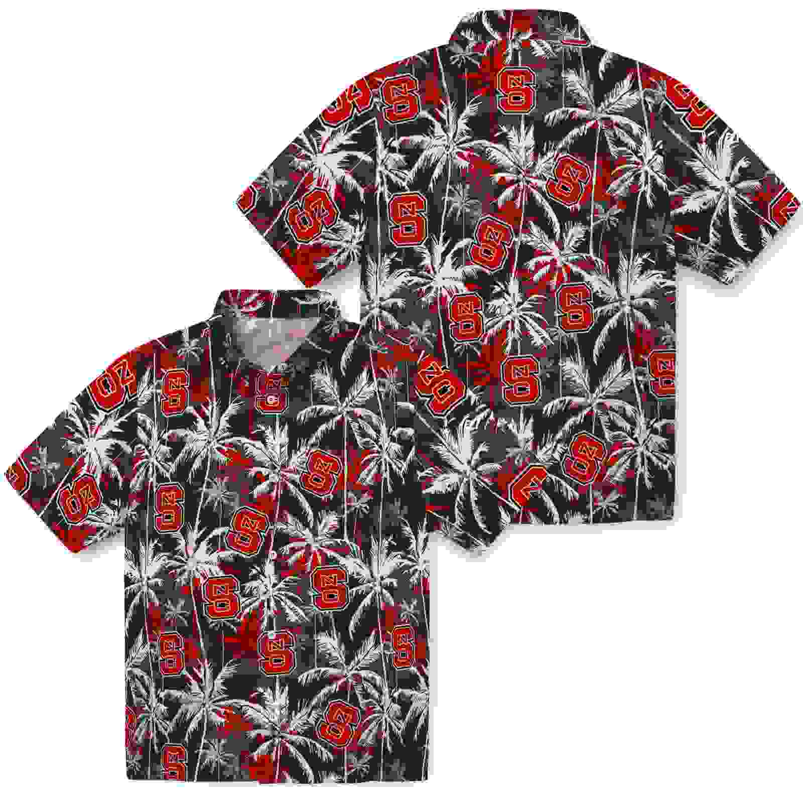 nc state wolfpack palm pattern red black hawaiian shirt high quality