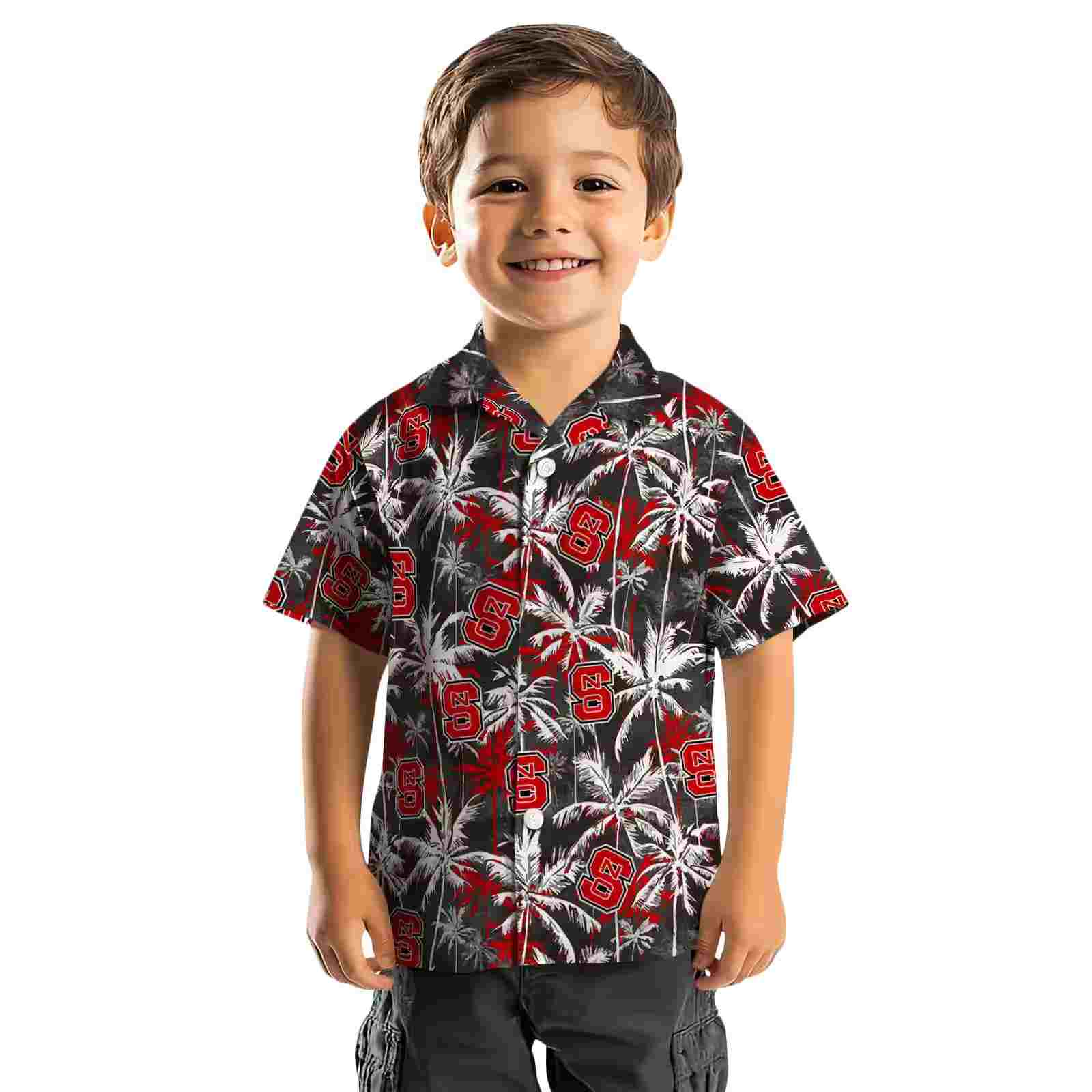 nc state wolfpack palm pattern red black hawaiian shirt top rated