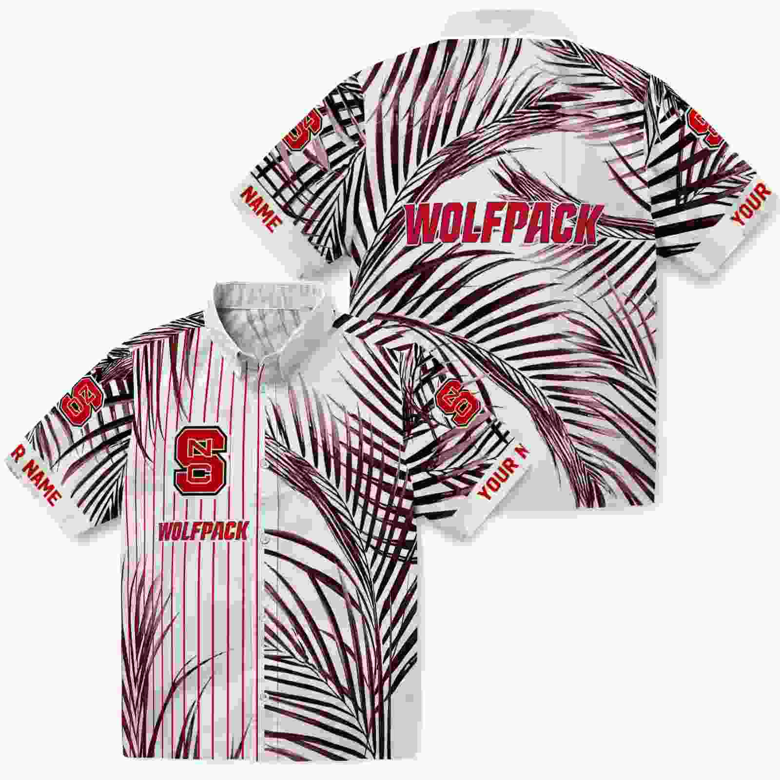 nc state wolfpack palm stripes red black white hawaiian shirt high quality