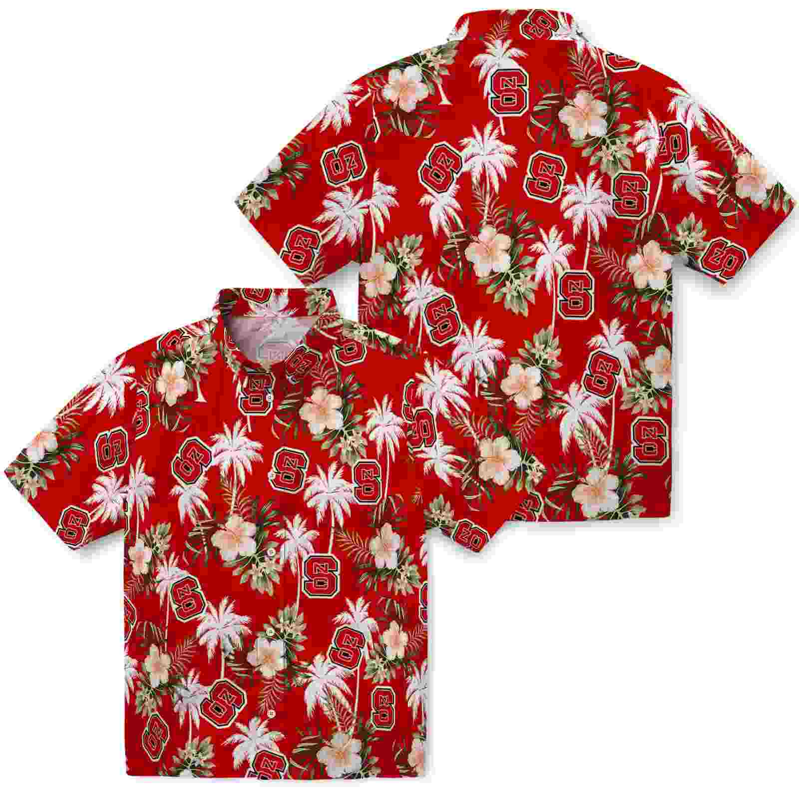 nc state wolfpack palm tree flower red hawaiian shirt high quality