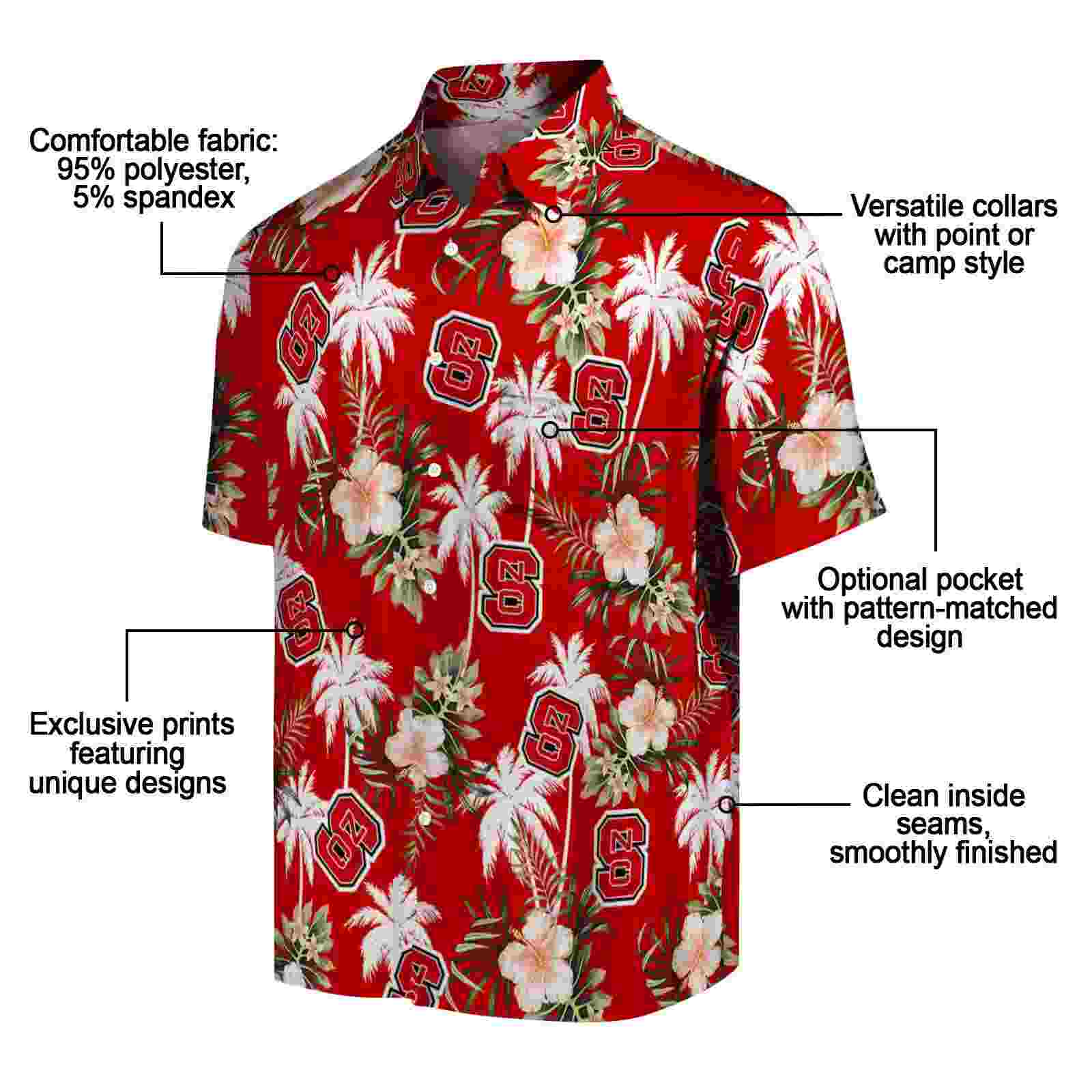 nc state wolfpack palm tree flower red hawaiian shirt new arrival