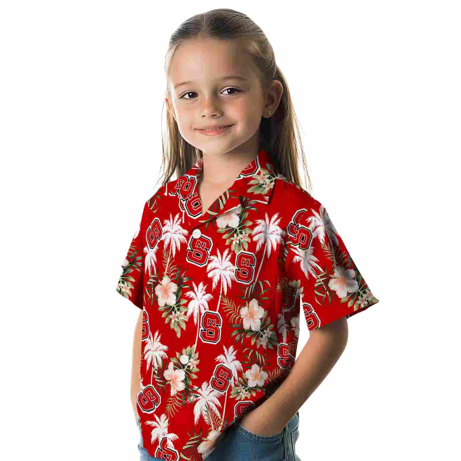 nc state wolfpack palm tree flower red hawaiian shirt premium grade