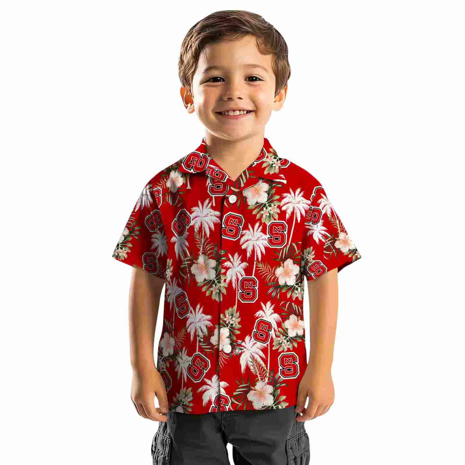 nc state wolfpack palm tree flower red hawaiian shirt top rated