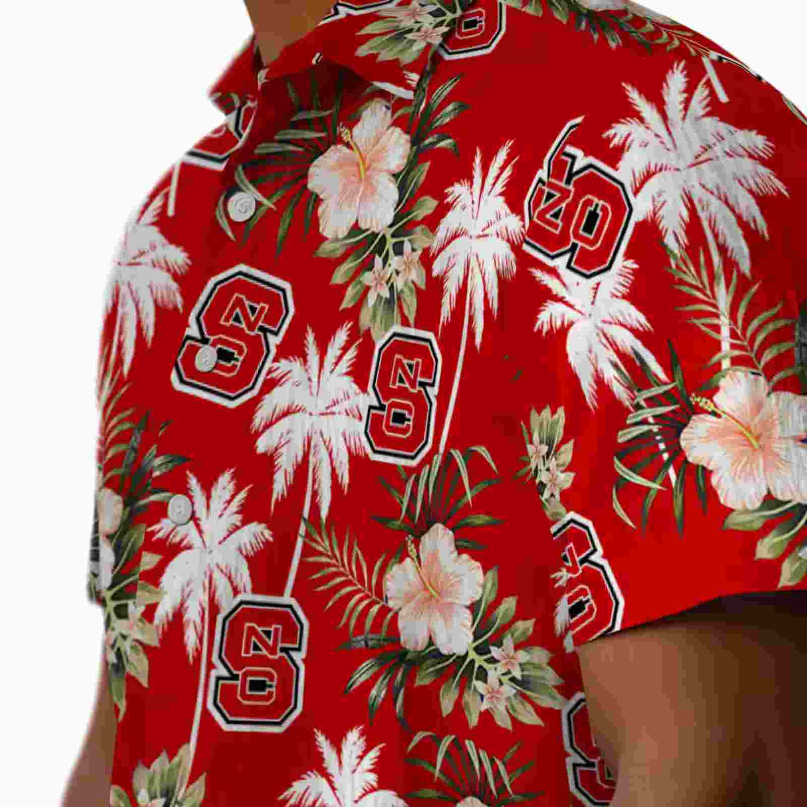 nc state wolfpack palm tree flower red hawaiian shirt trendy