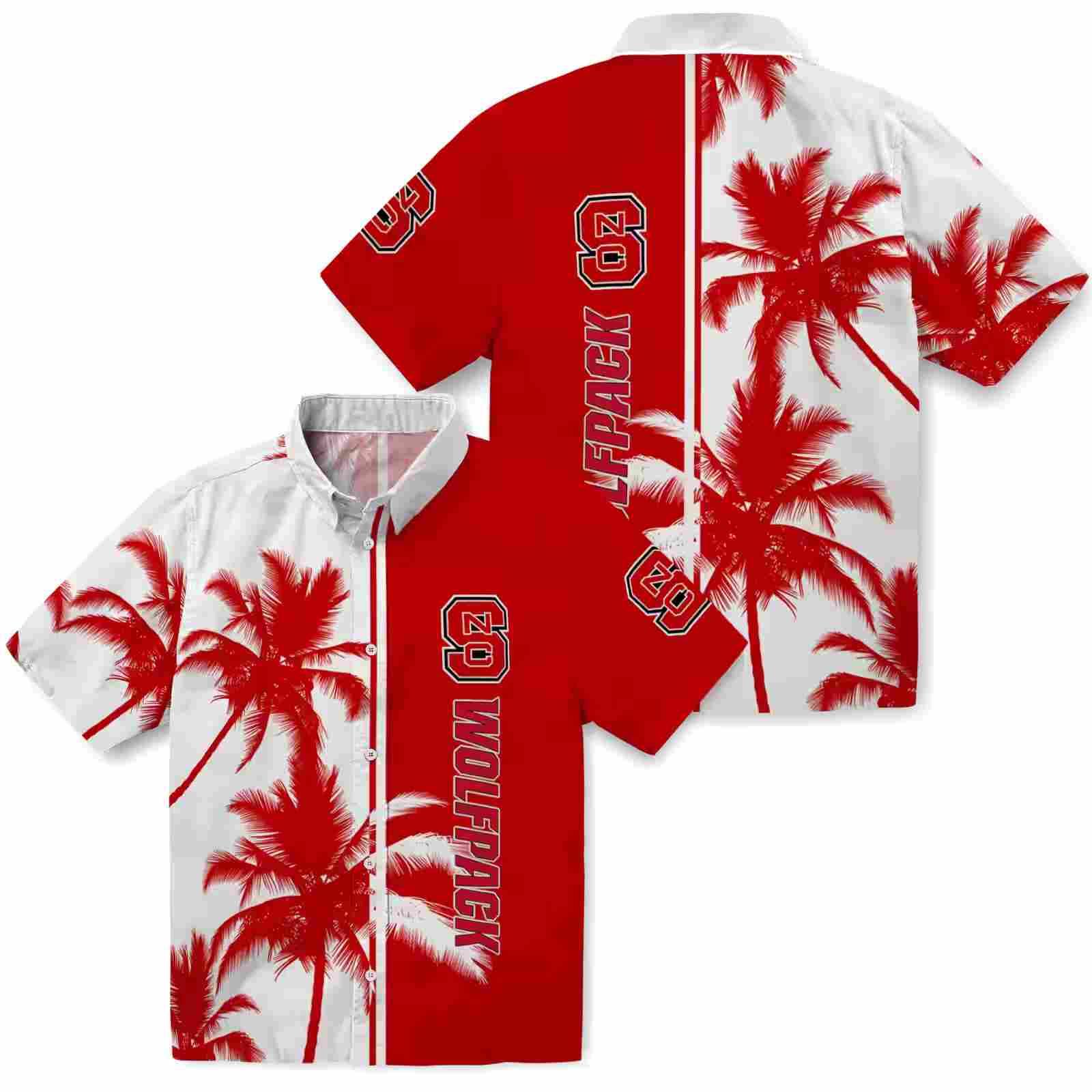 nc state wolfpack palm trees red white hawaiian shirt high quality