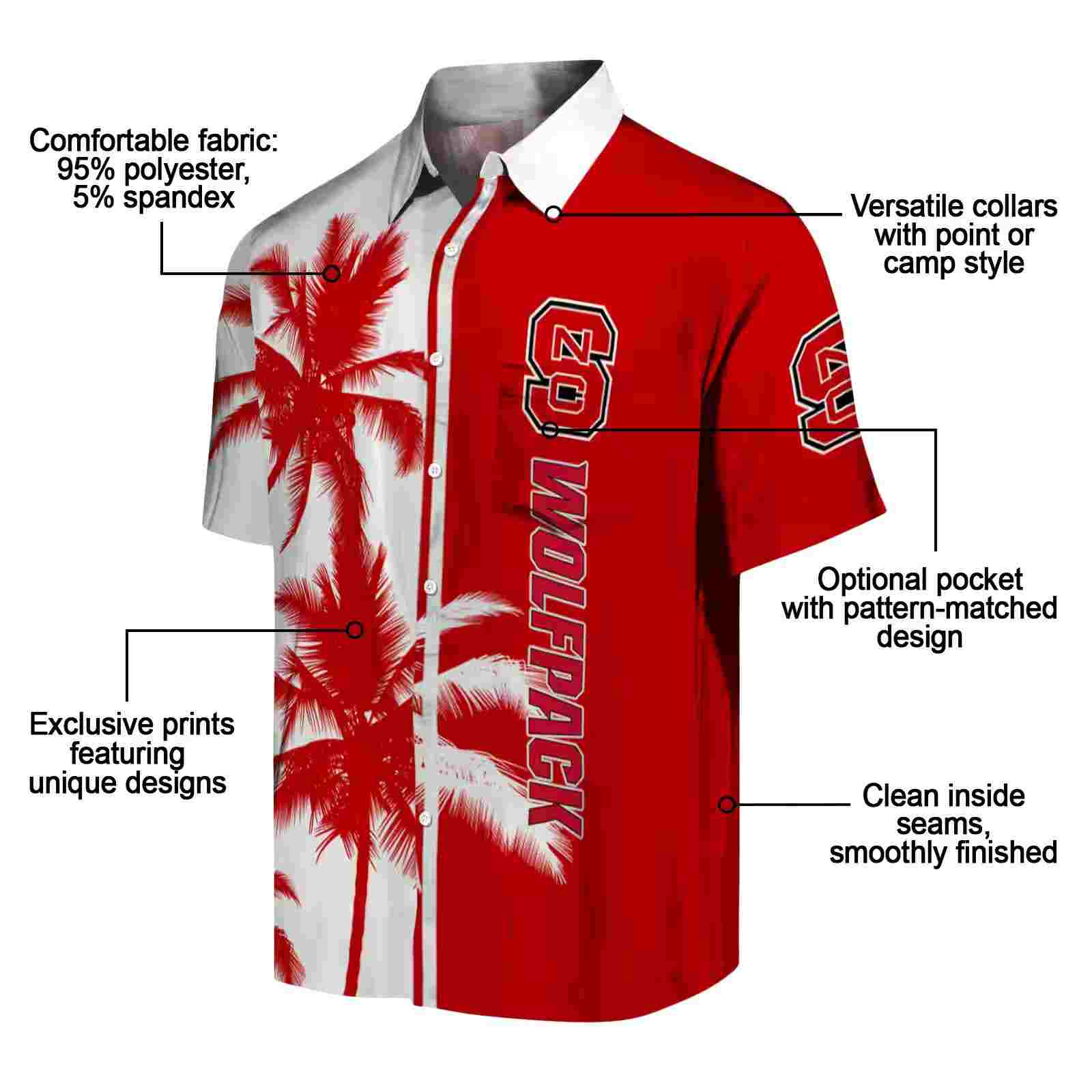 nc state wolfpack palm trees red white hawaiian shirt new arrival