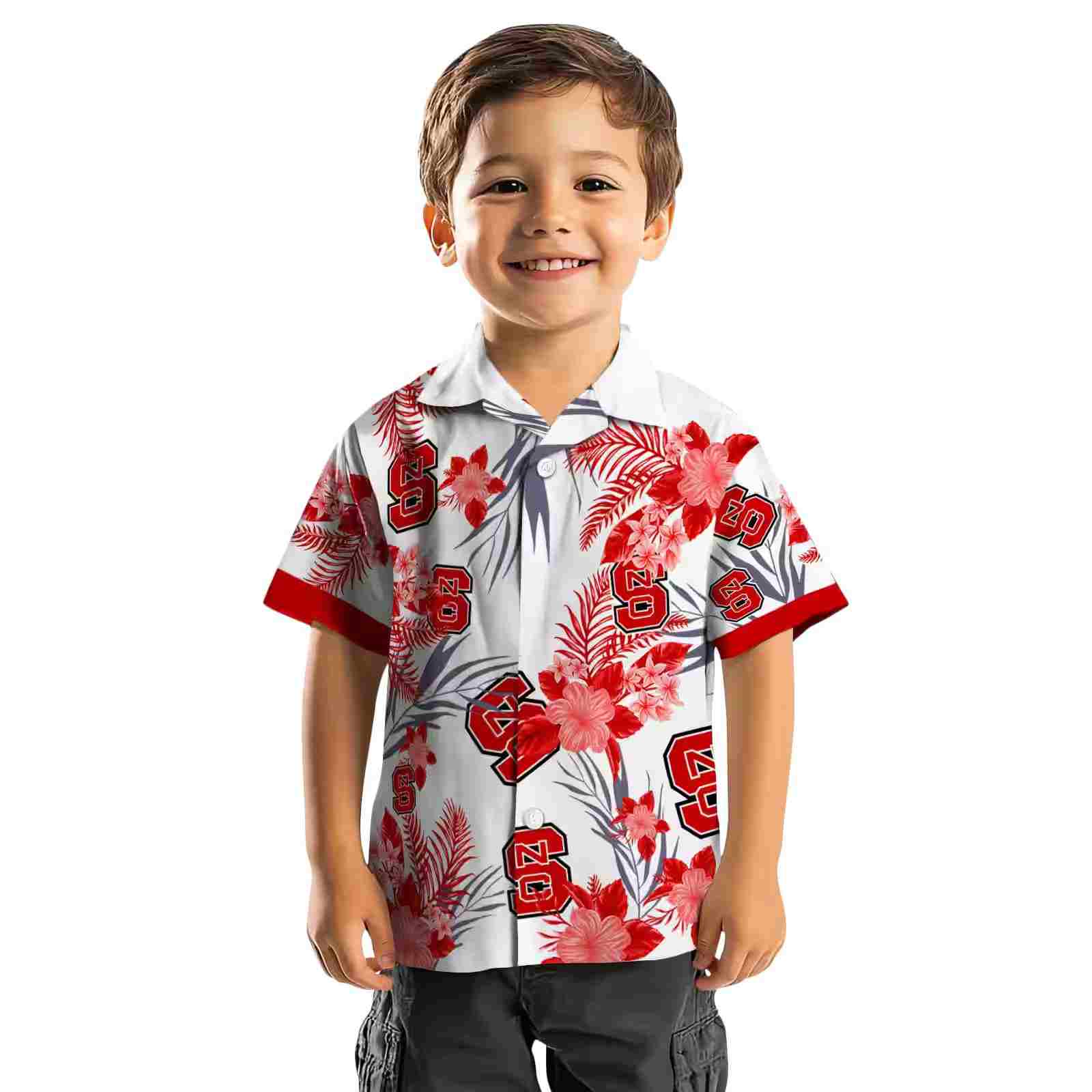 nc state wolfpack patriotic hibiscus design red white hawaiian shirt top rated