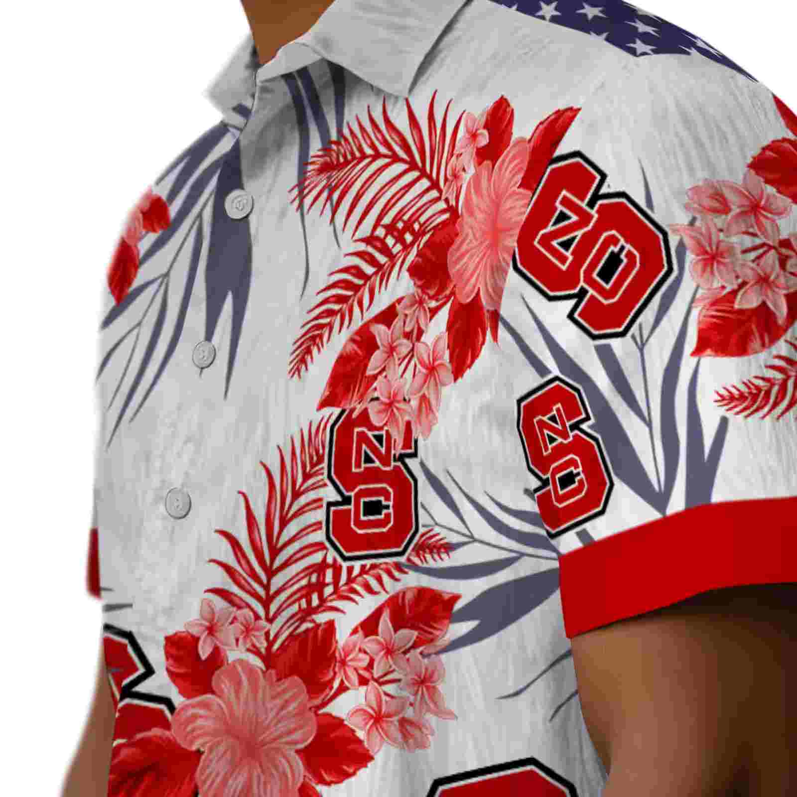 nc state wolfpack patriotic hibiscus design red white hawaiian shirt trendy