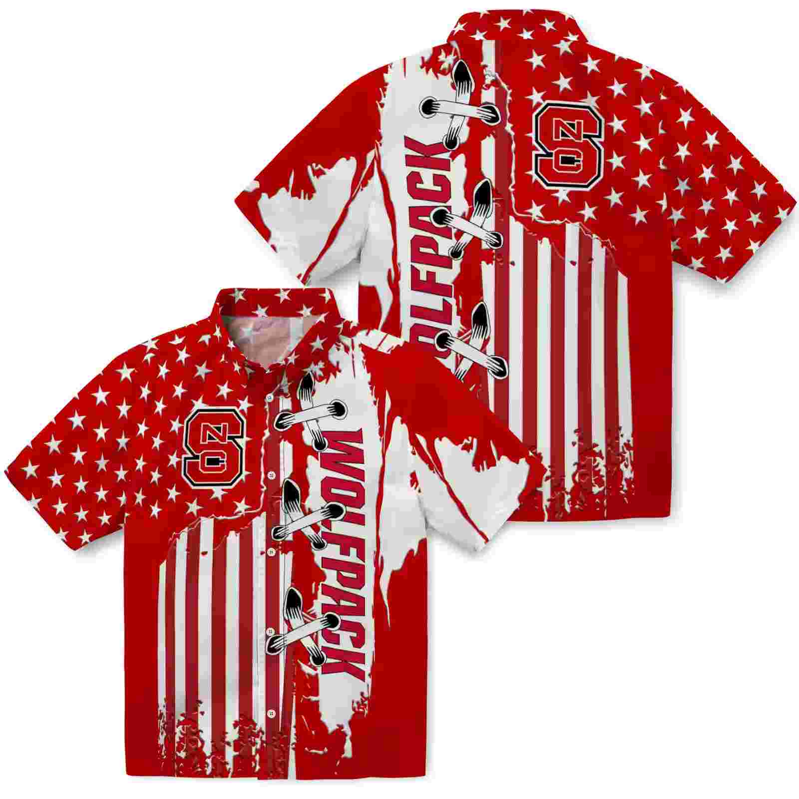 nc state wolfpack stitched flag red hawaiian shirt high quality