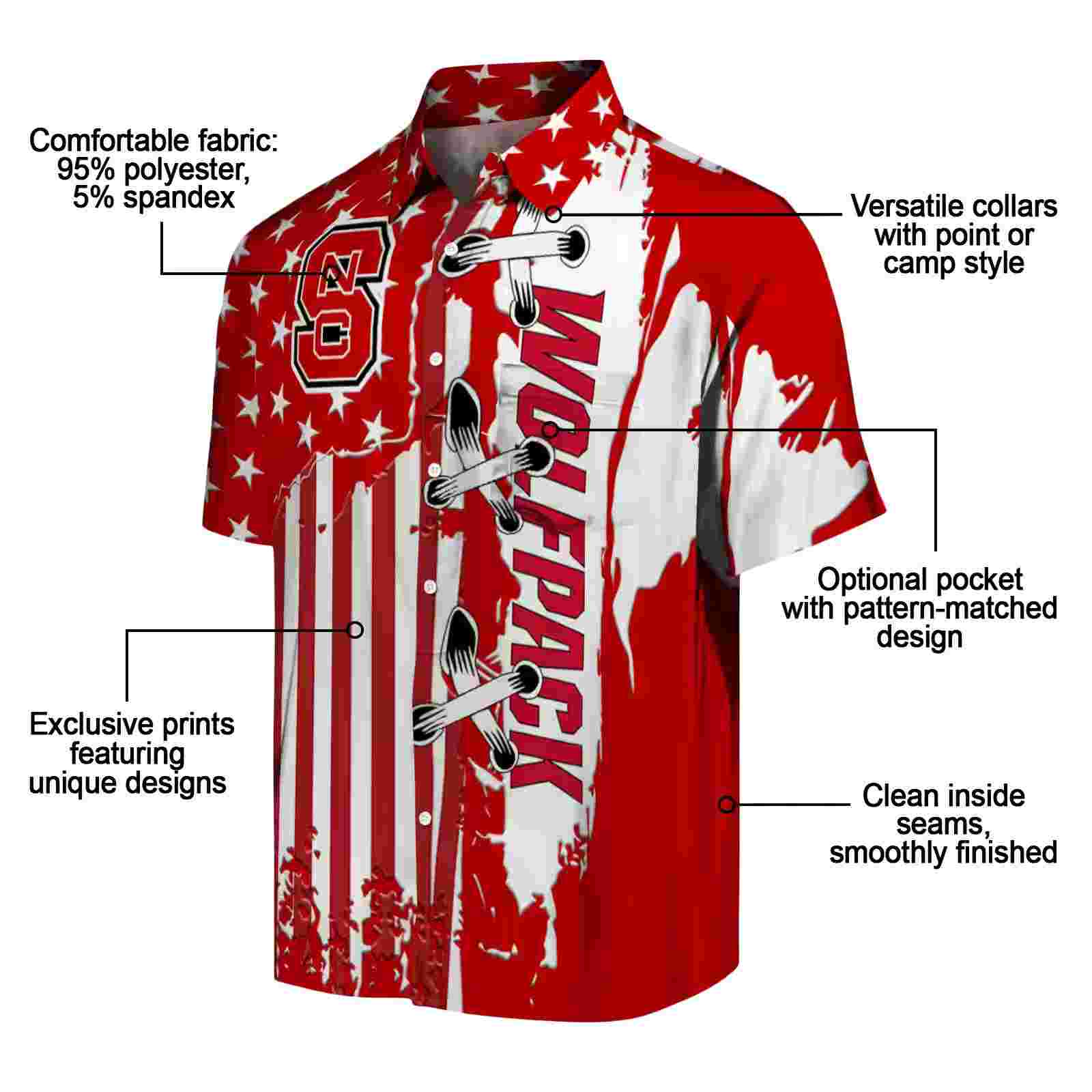 nc state wolfpack stitched flag red hawaiian shirt new arrival