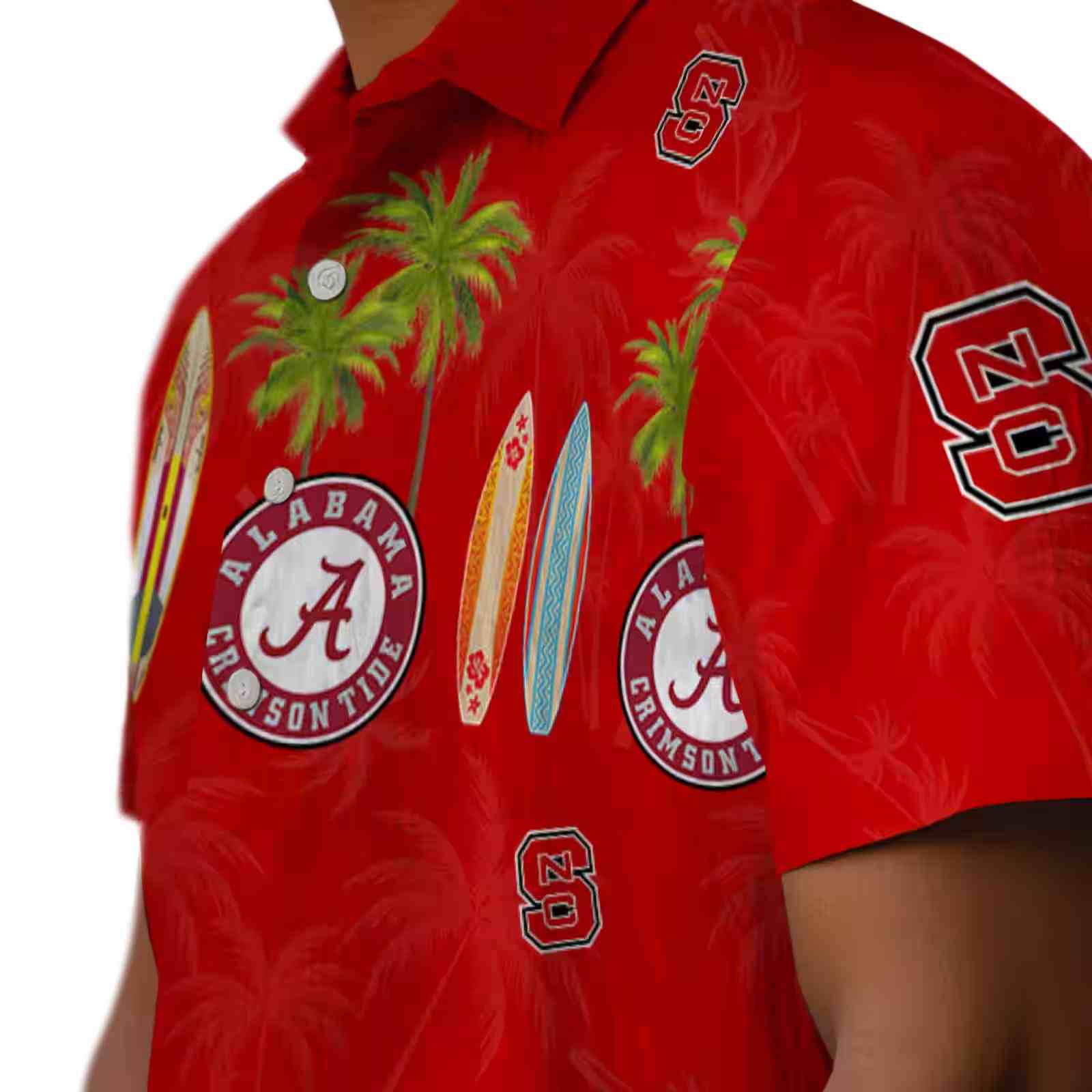 nc state wolfpack surfboard palm red hawaiian shirt trendy