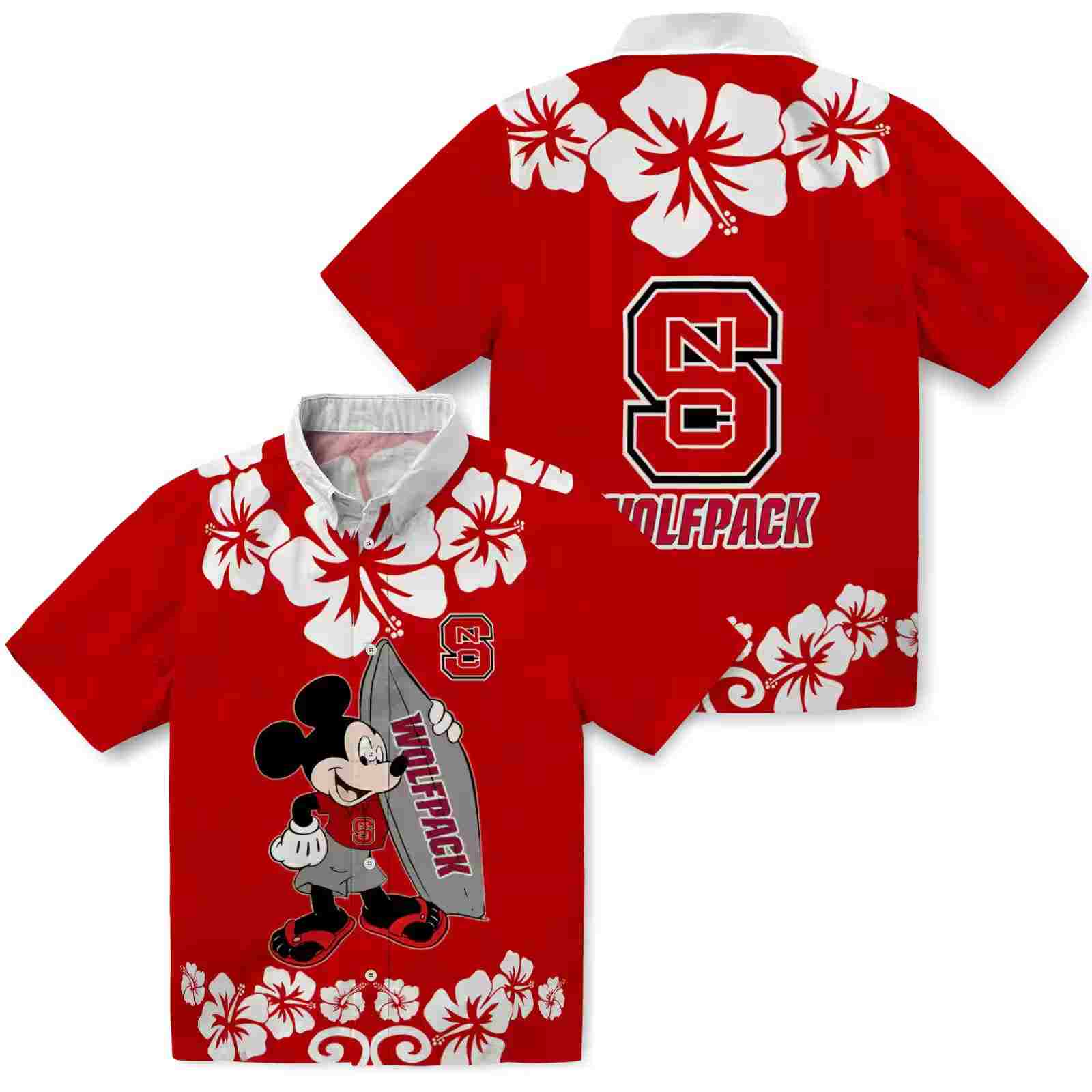 nc state wolfpack surfing mickey red hawaiian shirt high quality