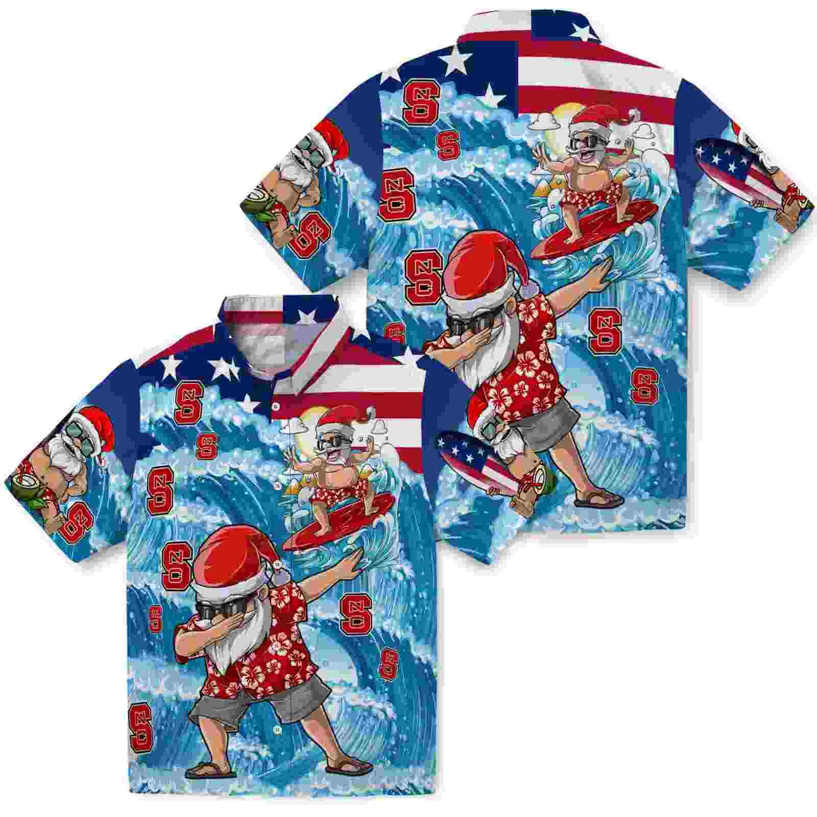 nc state wolfpack surfing santa blue hawaiian shirt high quality