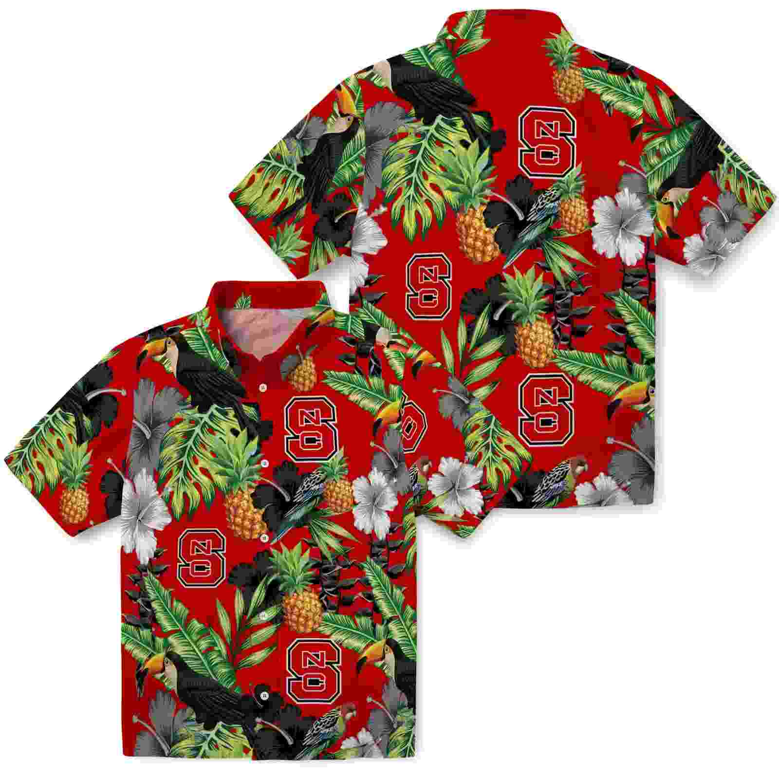 nc state wolfpack toucan hibiscus pineapple red green hawaiian shirt high quality