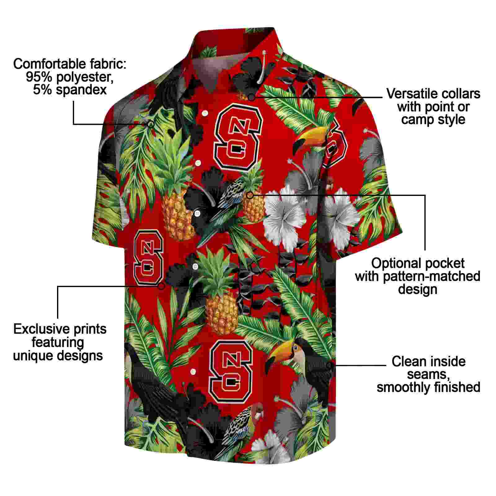 nc state wolfpack toucan hibiscus pineapple red green hawaiian shirt new arrival