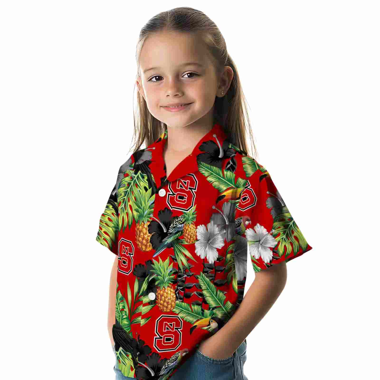 nc state wolfpack toucan hibiscus pineapple red green hawaiian shirt premium grade