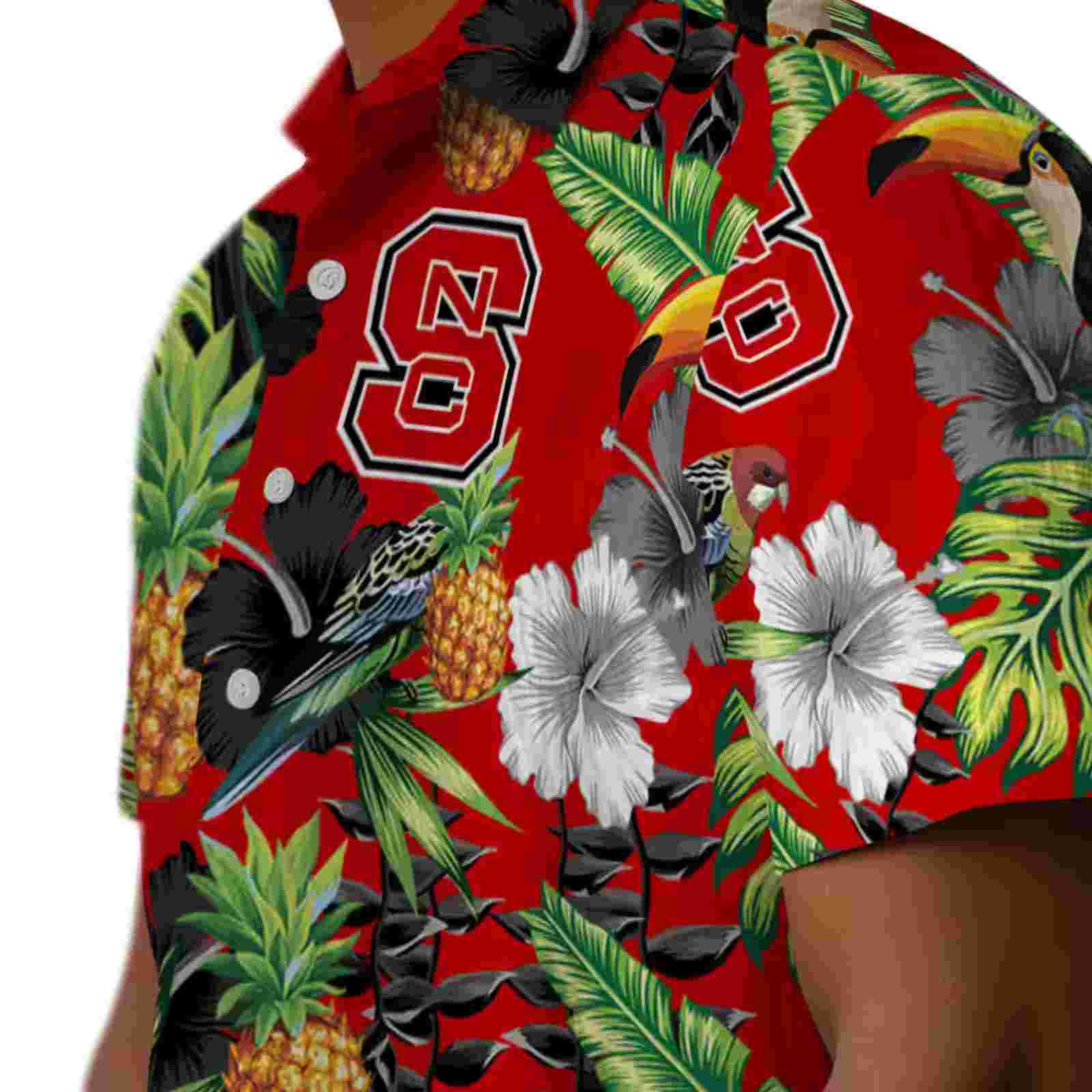 nc state wolfpack toucan hibiscus pineapple red green hawaiian shirt trendy