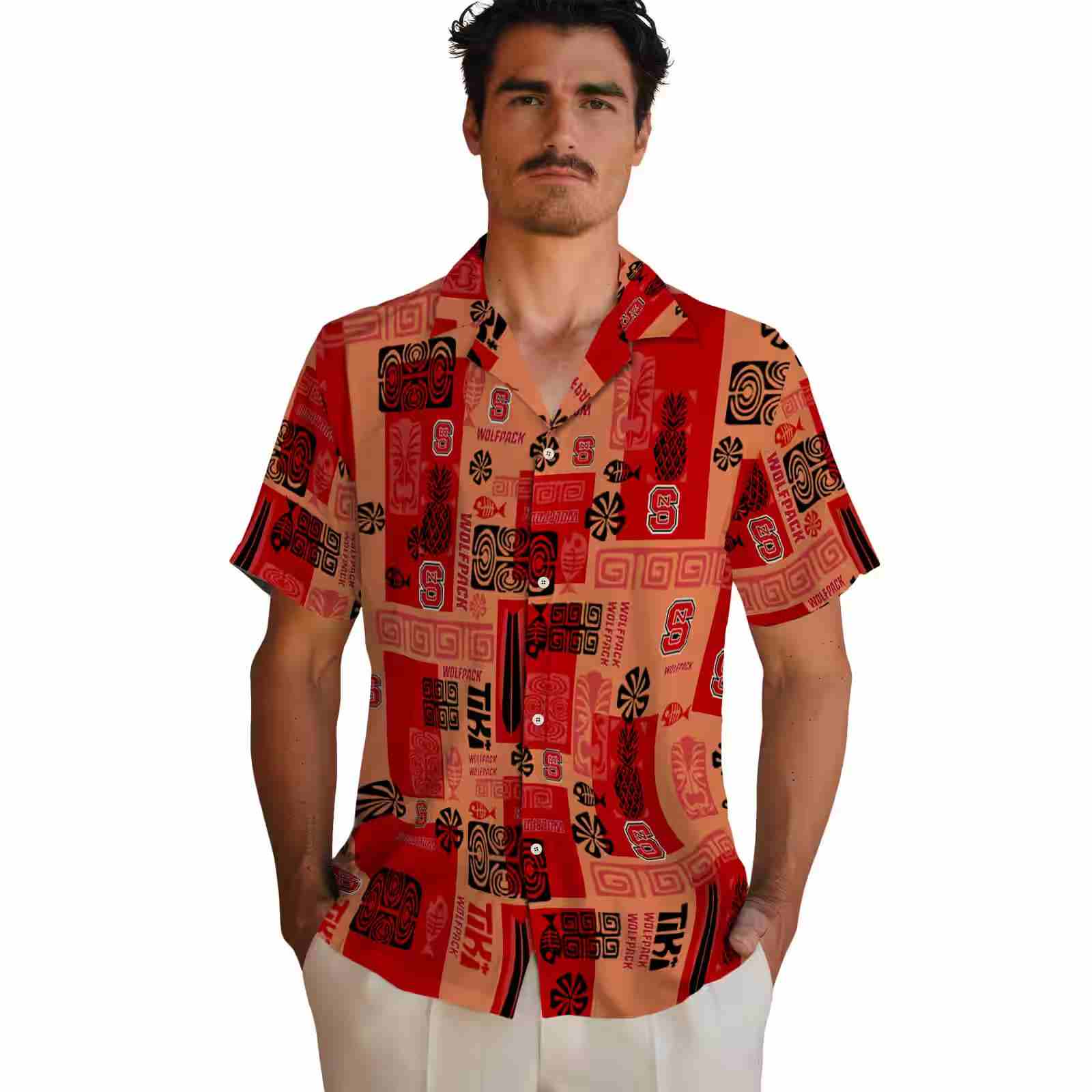 nc state wolfpack tribal symbols red hawaiian shirt fashion forward