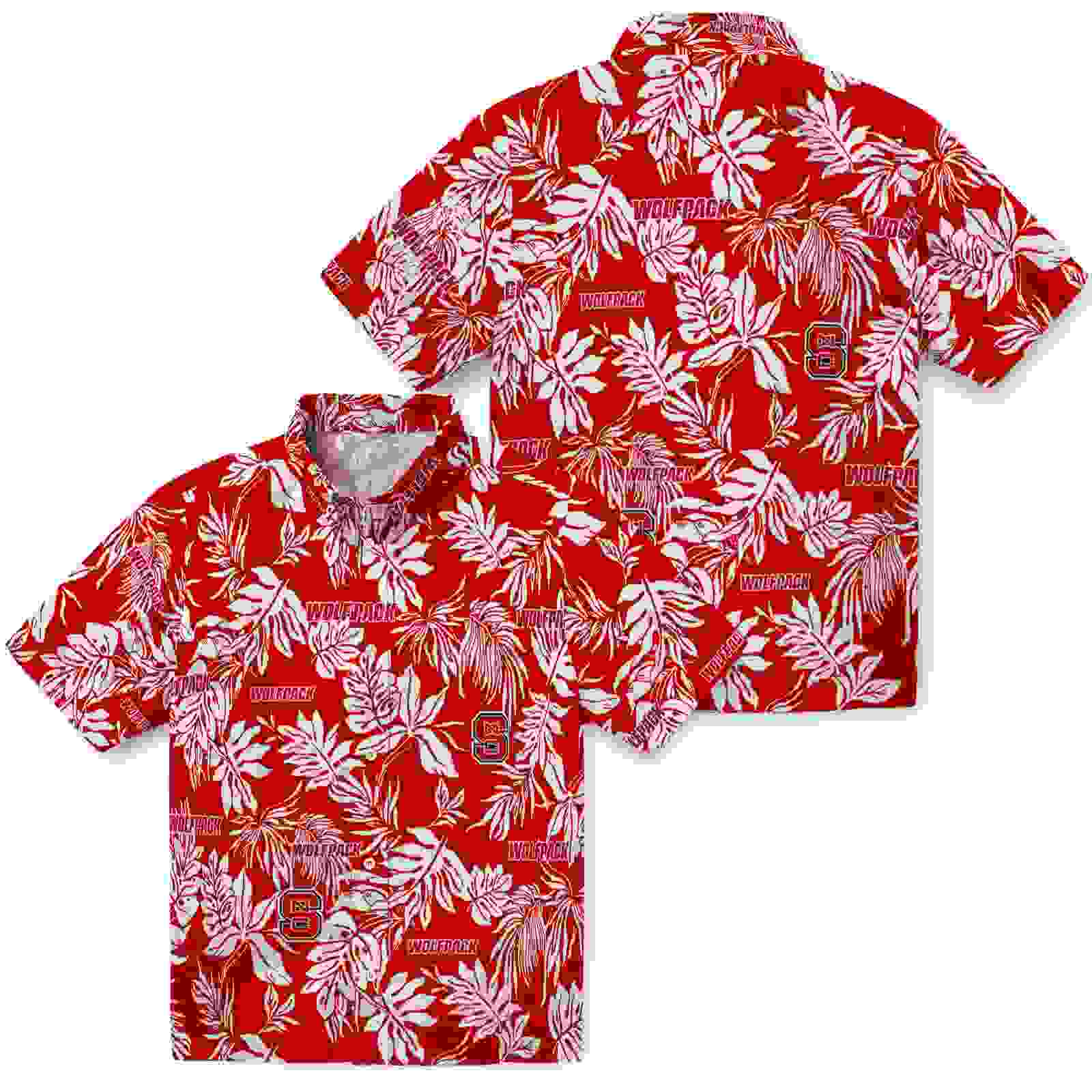 nc state wolfpack tropical leaf red white hawaiian shirt high quality