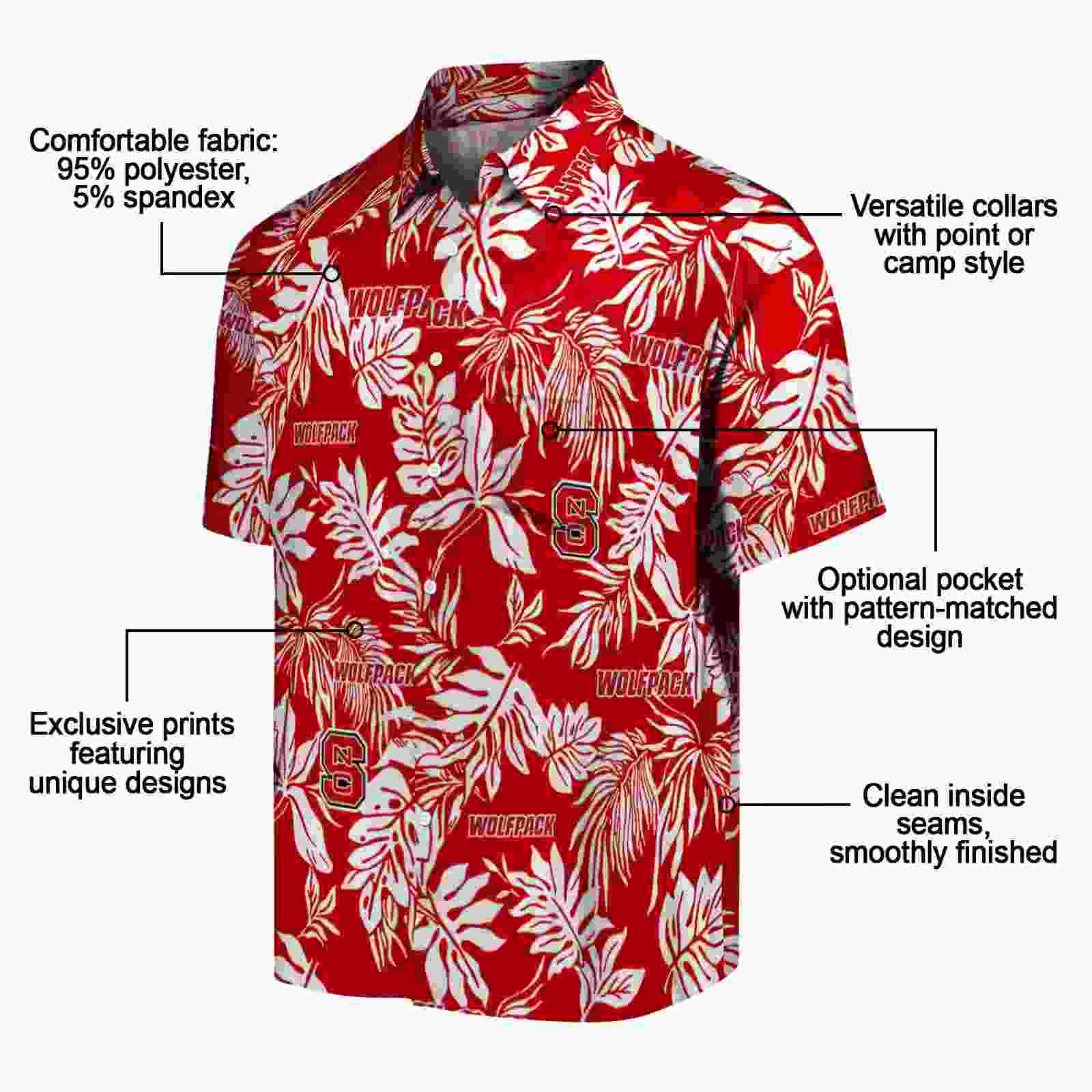 nc state wolfpack tropical leaf red white hawaiian shirt new arrival