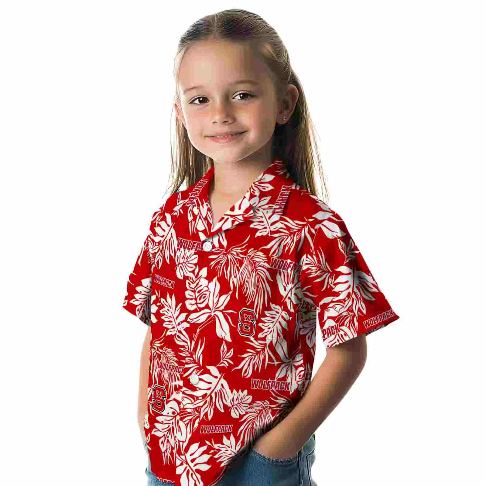 nc state wolfpack tropical leaf red white hawaiian shirt premium grade