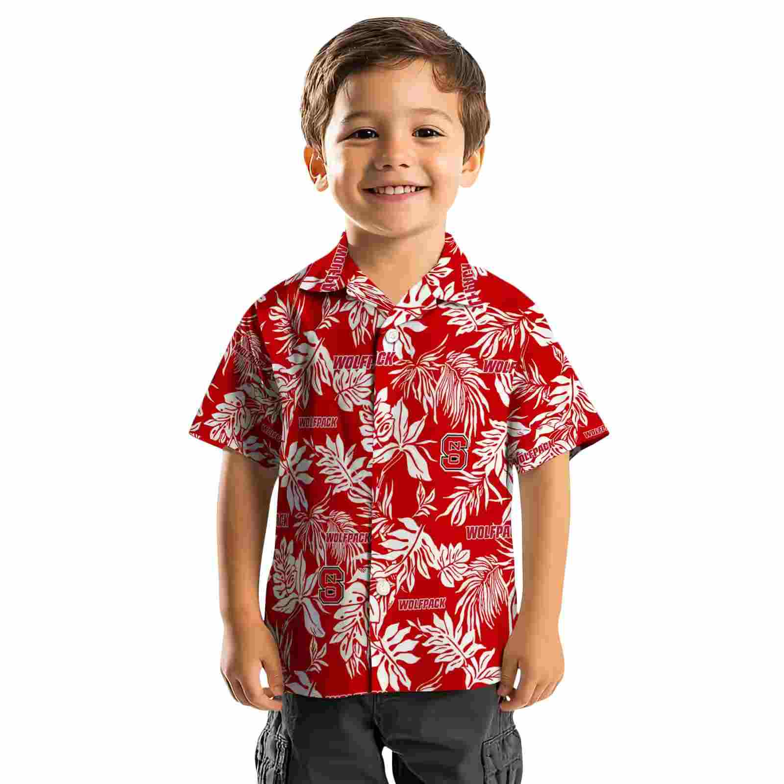 nc state wolfpack tropical leaf red white hawaiian shirt top rated