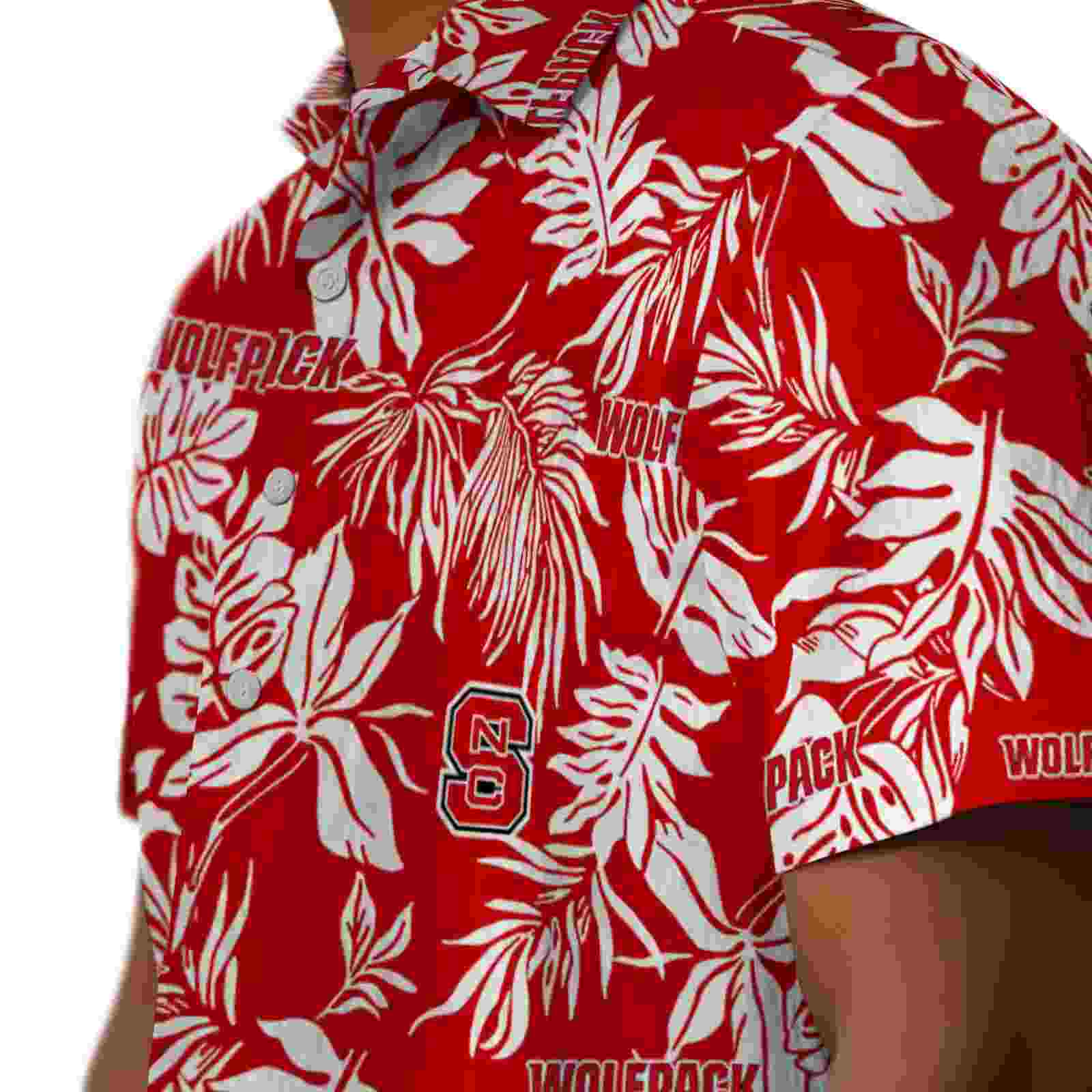 nc state wolfpack tropical leaf red white hawaiian shirt trendy