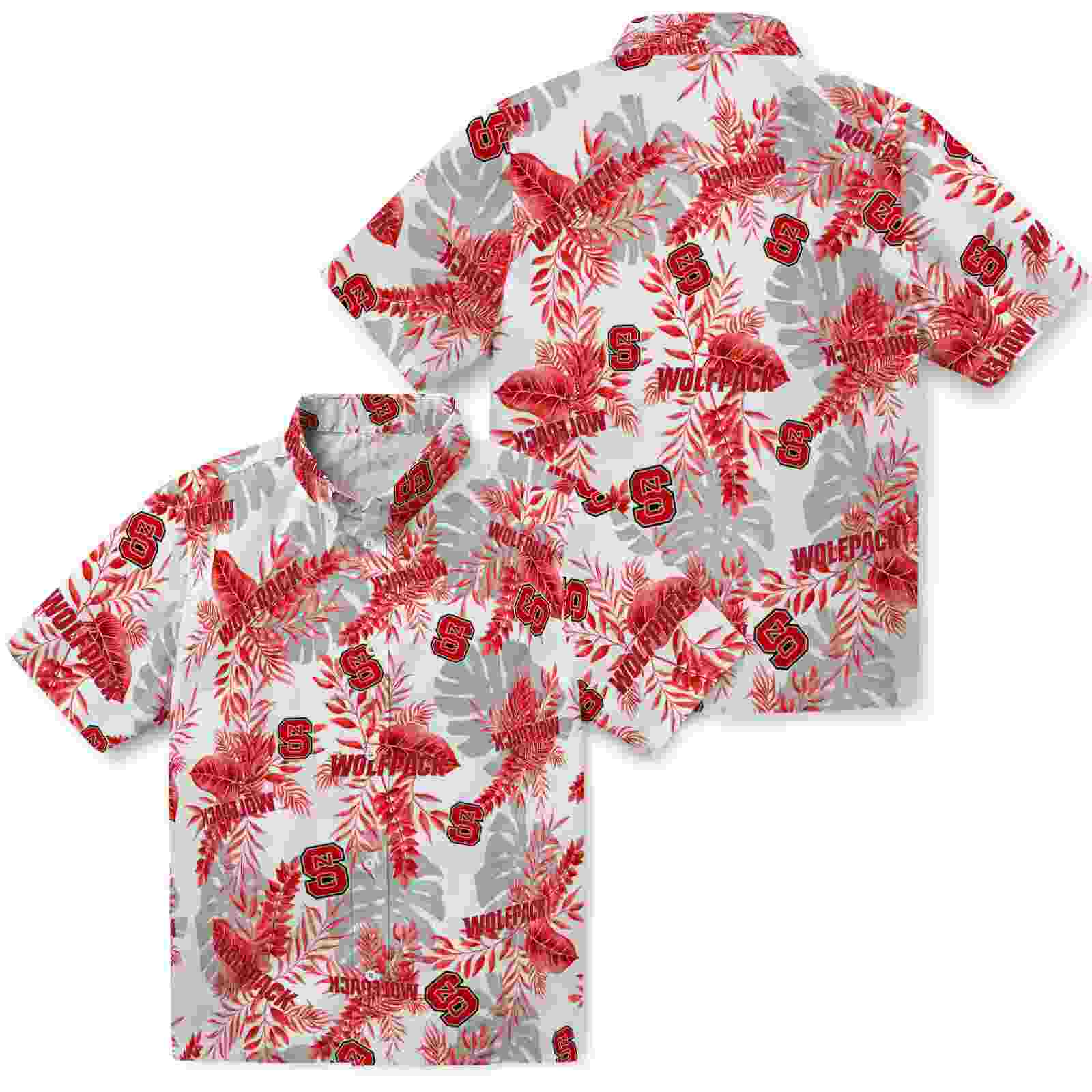 nc state wolfpack tropical leaves red white hawaiian shirt high quality