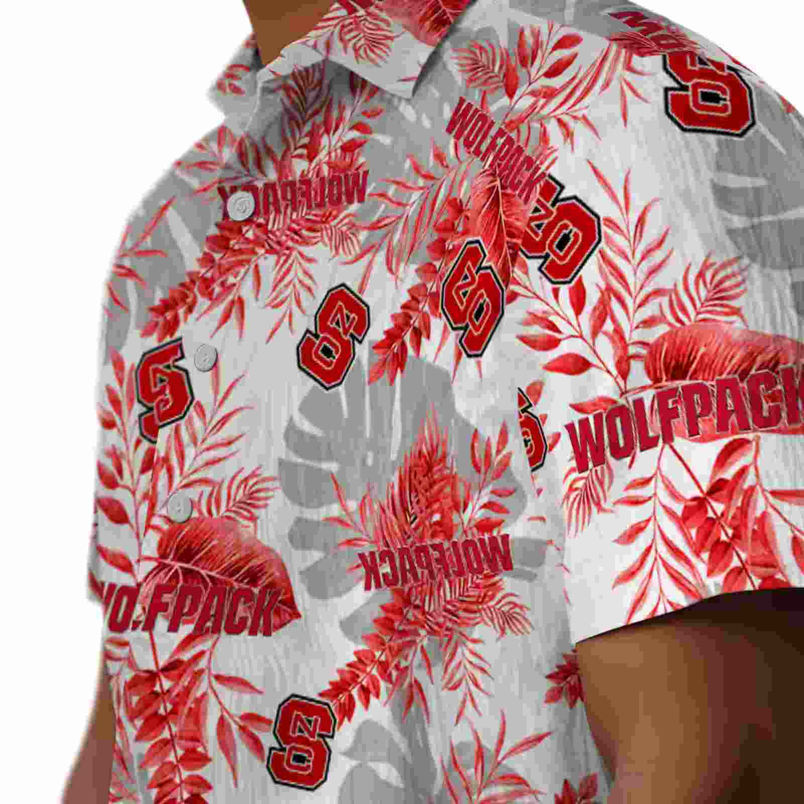 nc state wolfpack tropical leaves red white hawaiian shirt trendy