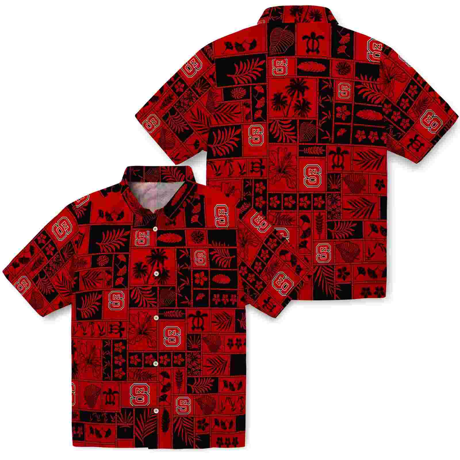 nc state wolfpack tropical patchwork red black hawaiian shirt high quality