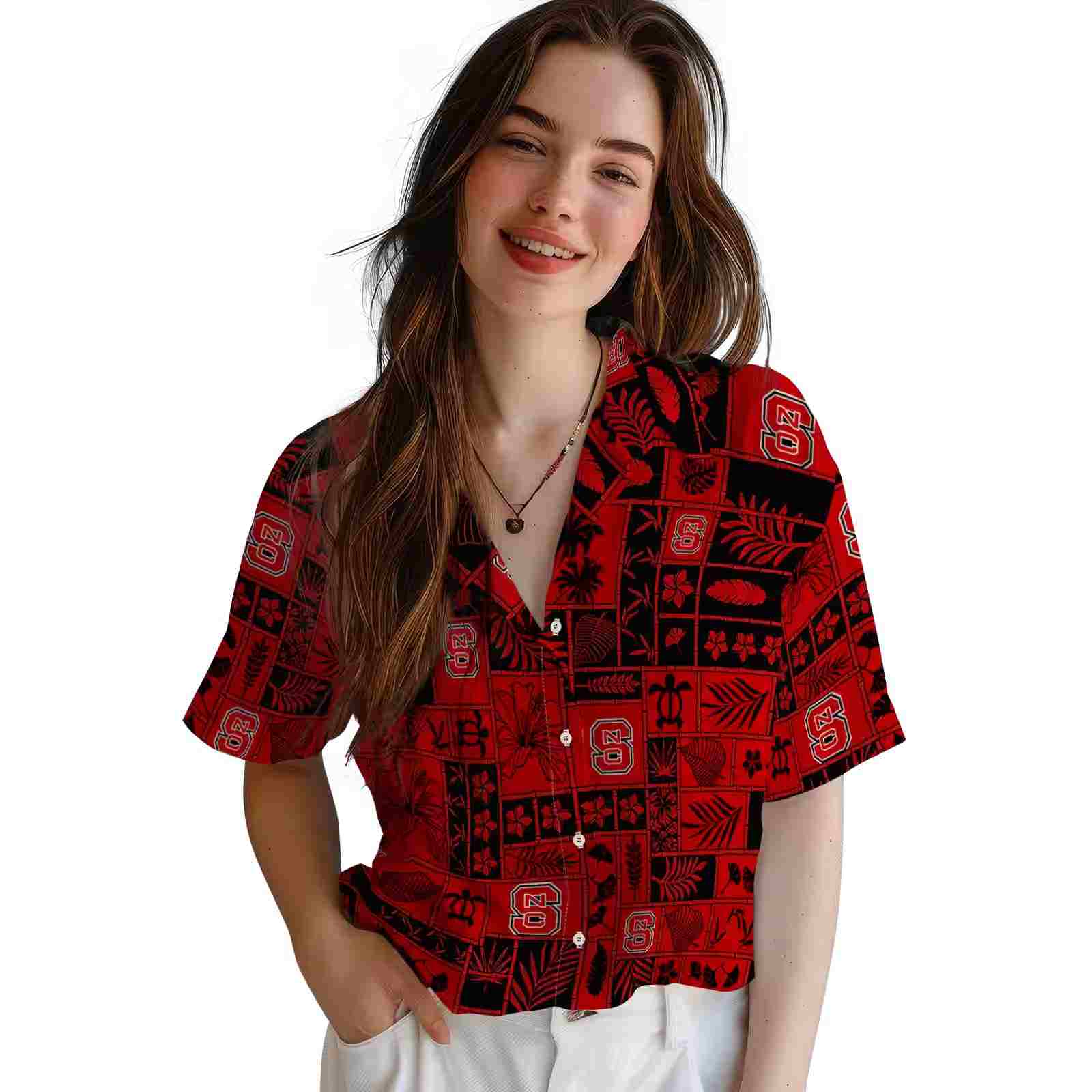 nc state wolfpack tropical patchwork red black hawaiian shirt latest model