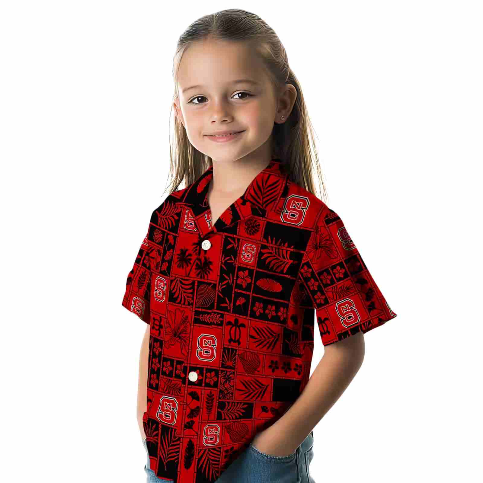 nc state wolfpack tropical patchwork red black hawaiian shirt premium grade