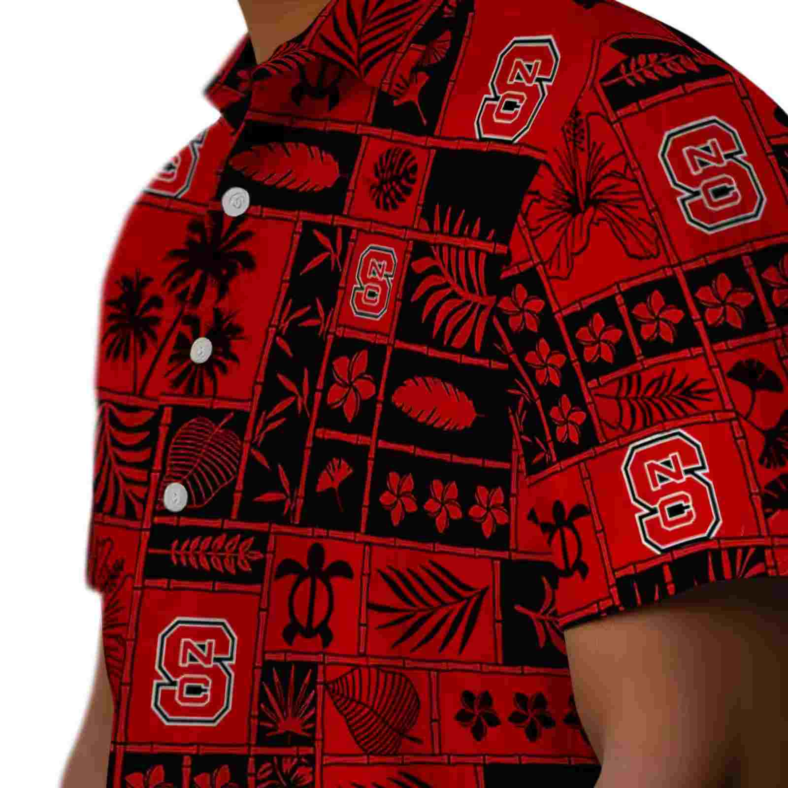 nc state wolfpack tropical patchwork red black hawaiian shirt trendy