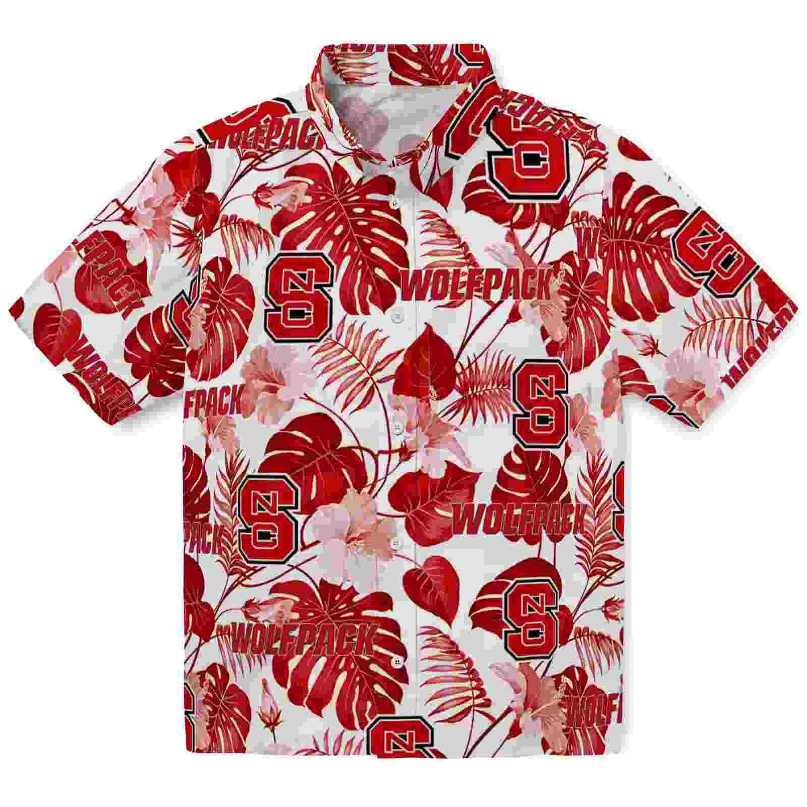 NC State Wolfpack Tropical Plants Red White Hawaiian Shirt