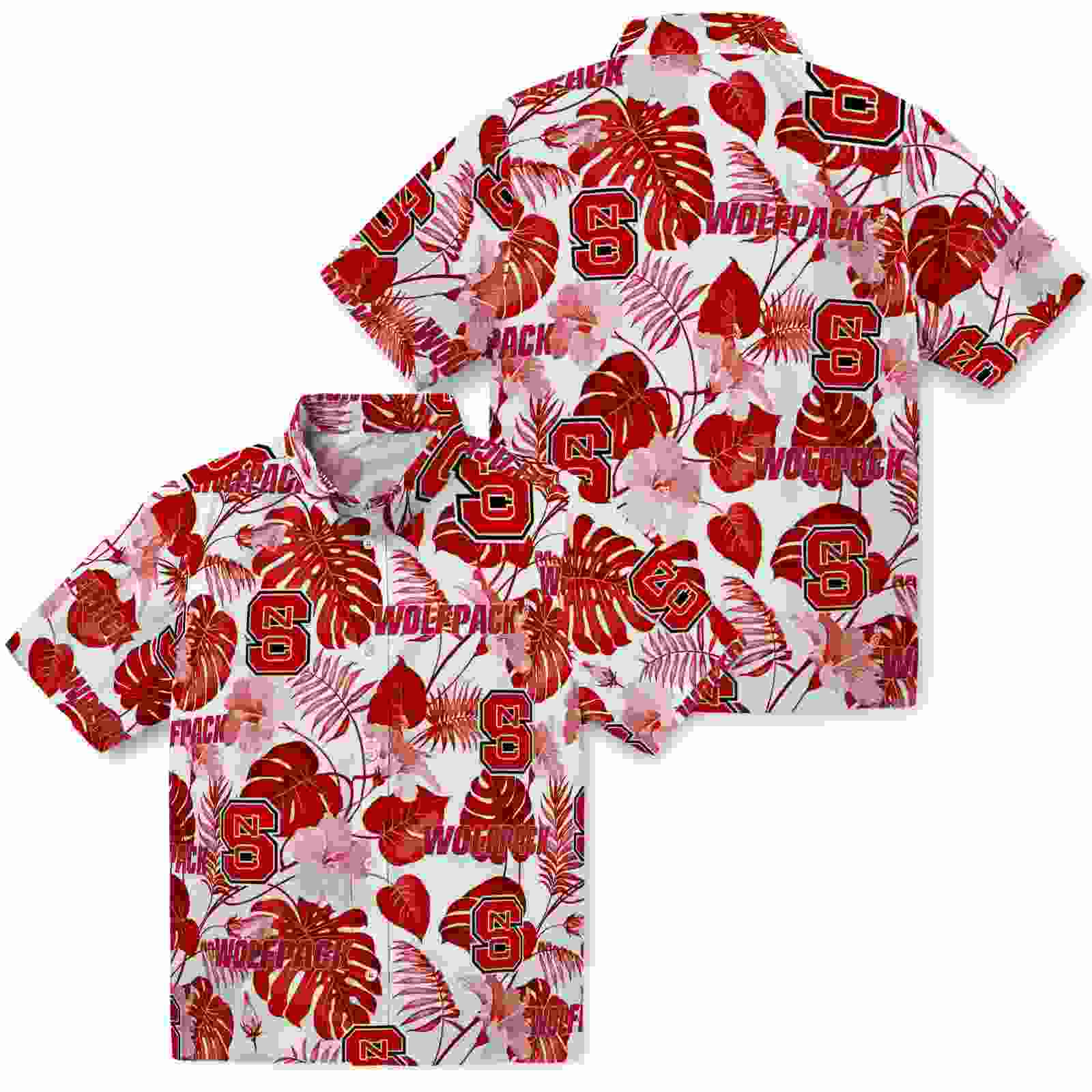 nc state wolfpack tropical plants red white hawaiian shirt high quality